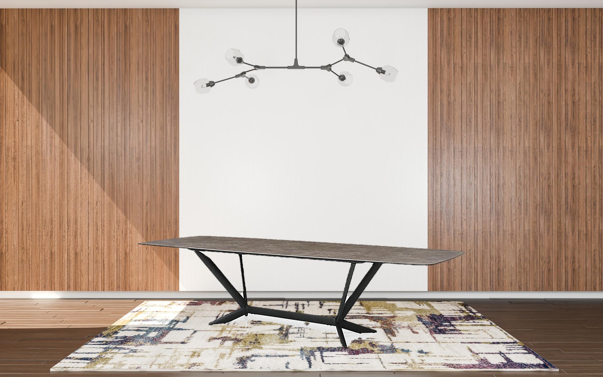 118" Gray And Black Ceramic And Metal Trestle Base Dining Table-Dining Tables-DECOROLALA