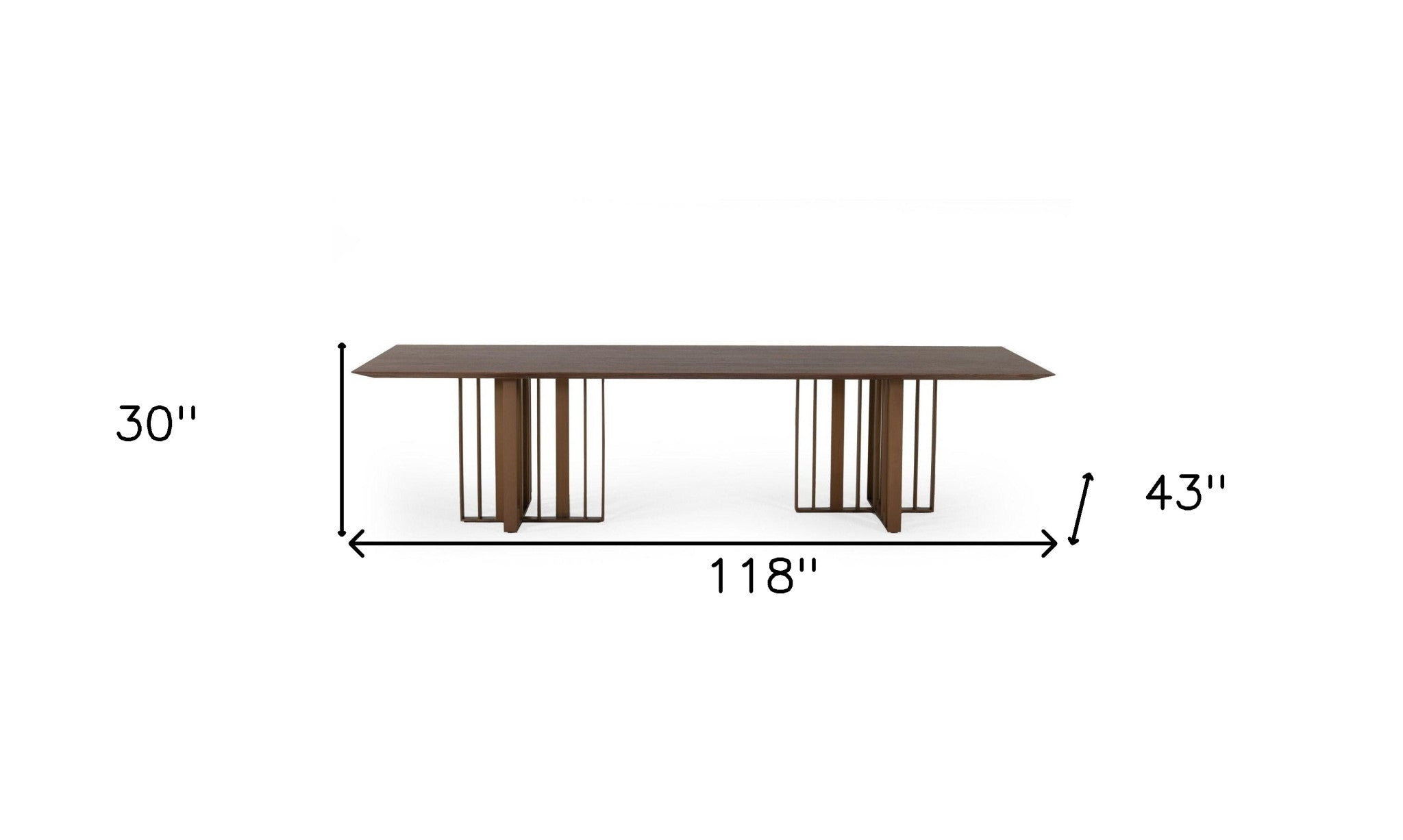 118" Brown And Brass Stainless Steel Double Pedestal Base Dining Table-Dining Tables-DECOROLALA