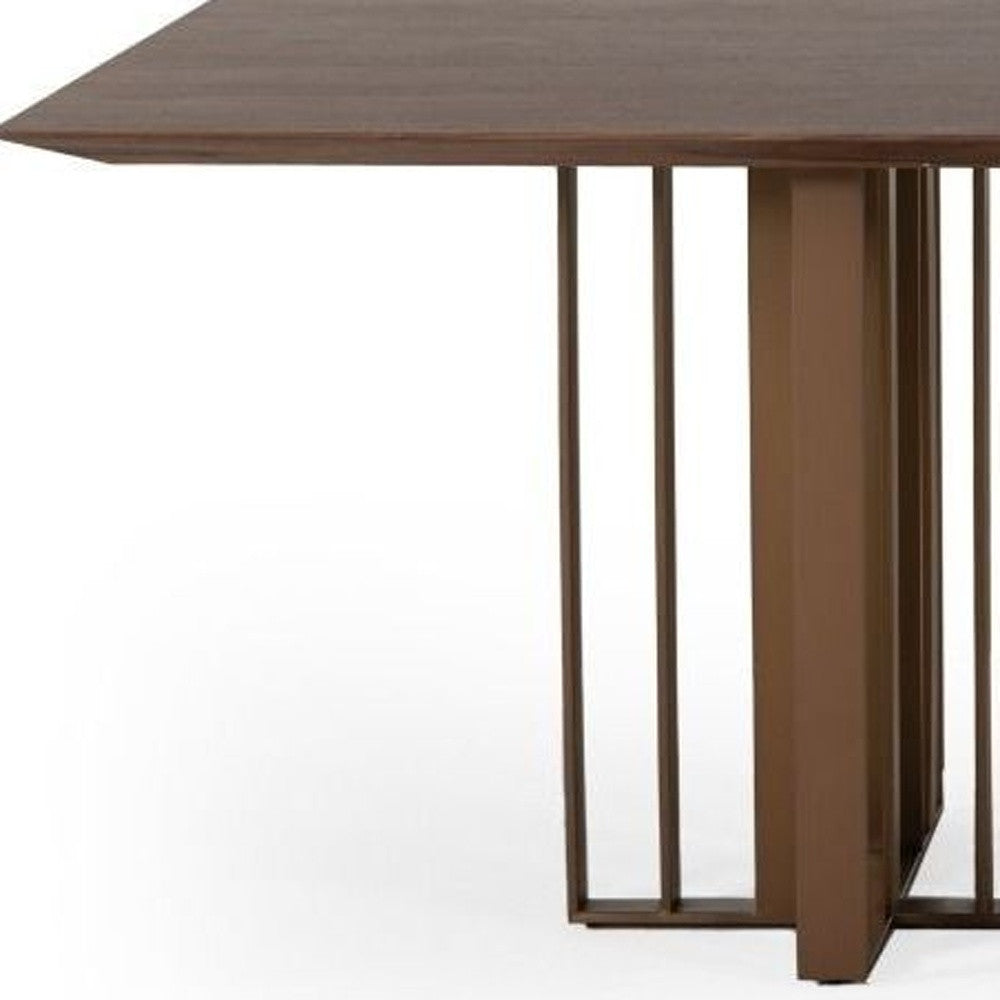 118" Brown And Brass Stainless Steel Double Pedestal Base Dining Table-Dining Tables-DECOROLALA