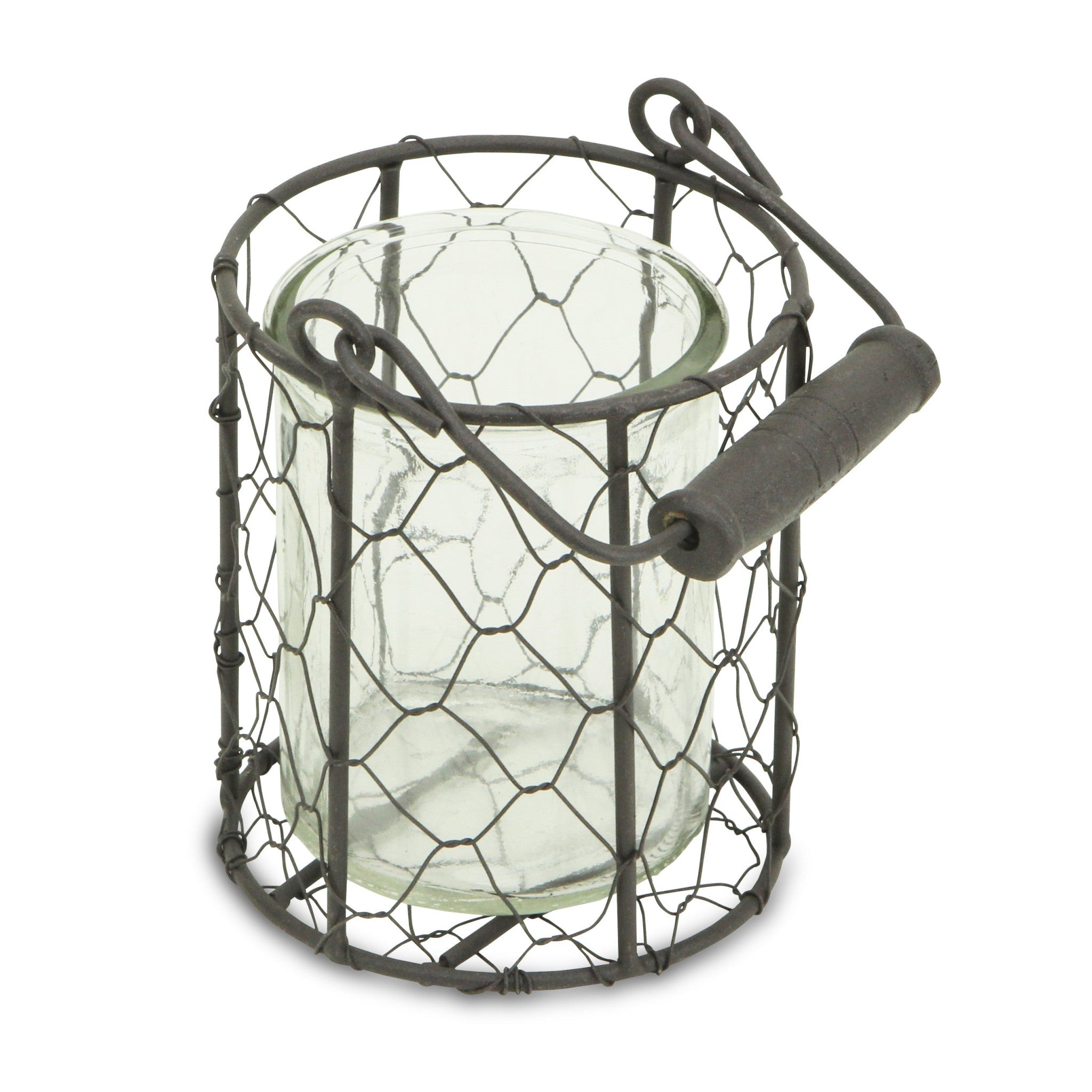 5" Clear and Brown Metal Tabletop Lantern Candle Holder-Candle Holders-DECOROLALA
