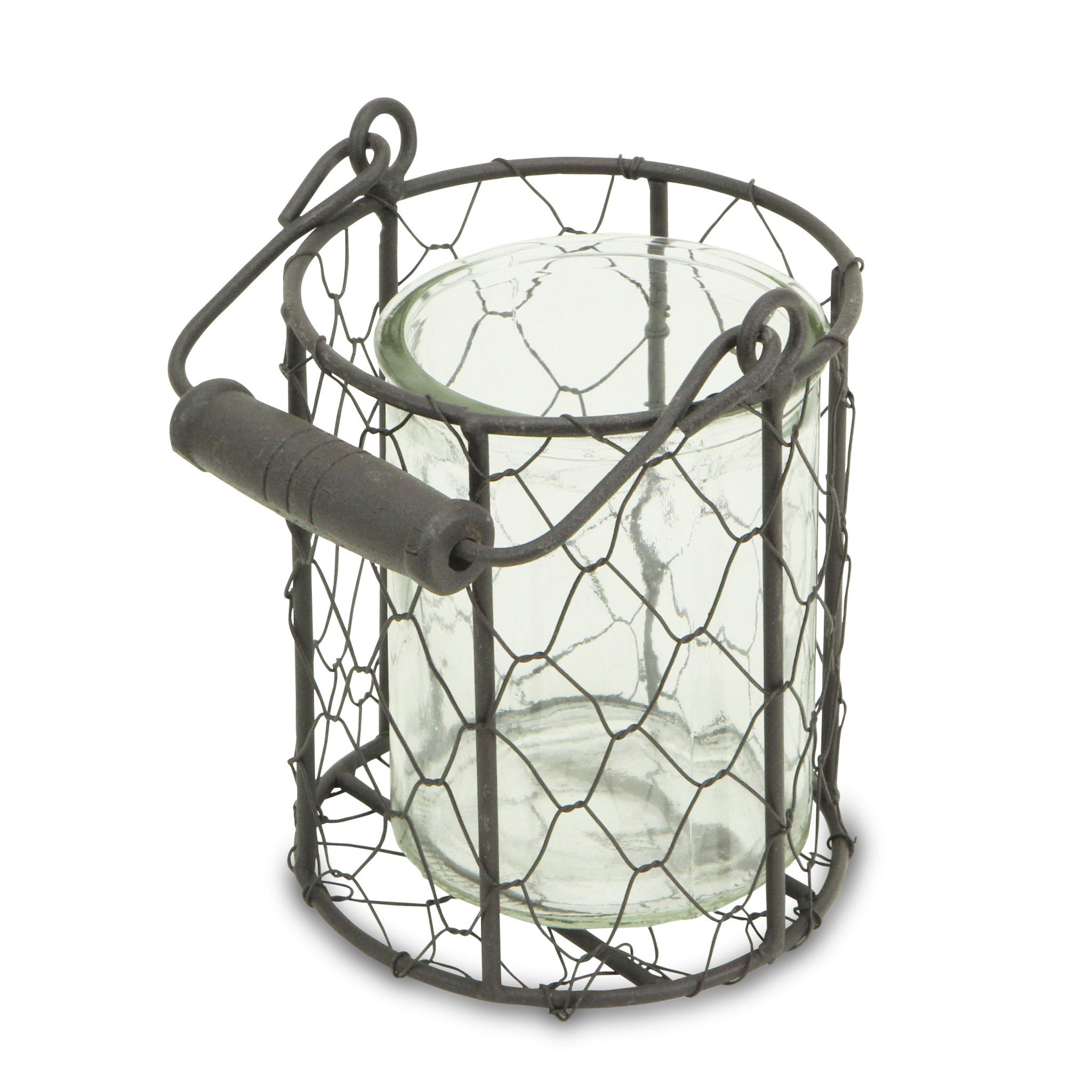 5" Clear and Brown Metal Tabletop Lantern Candle Holder-Candle Holders-DECOROLALA