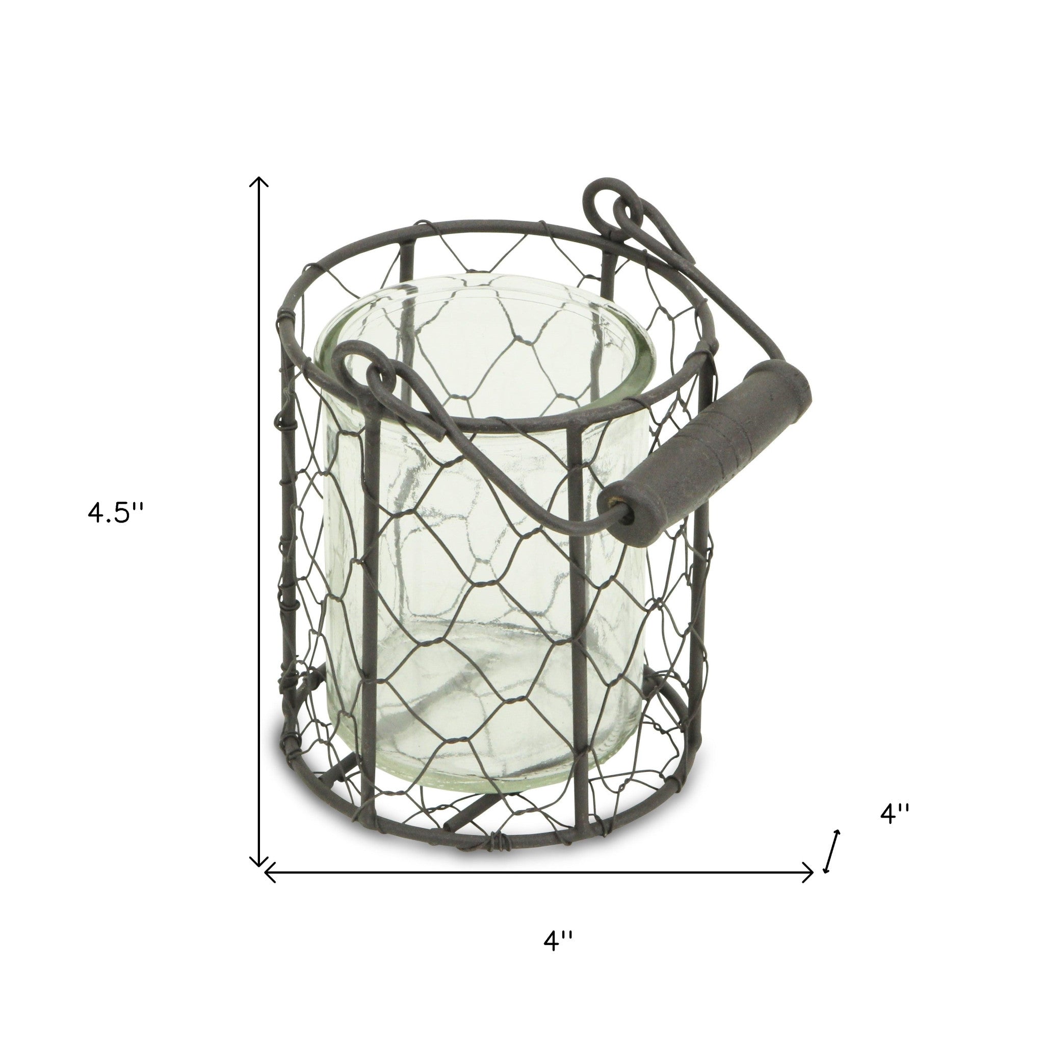 5" Clear and Brown Metal Tabletop Lantern Candle Holder-Candle Holders-DECOROLALA