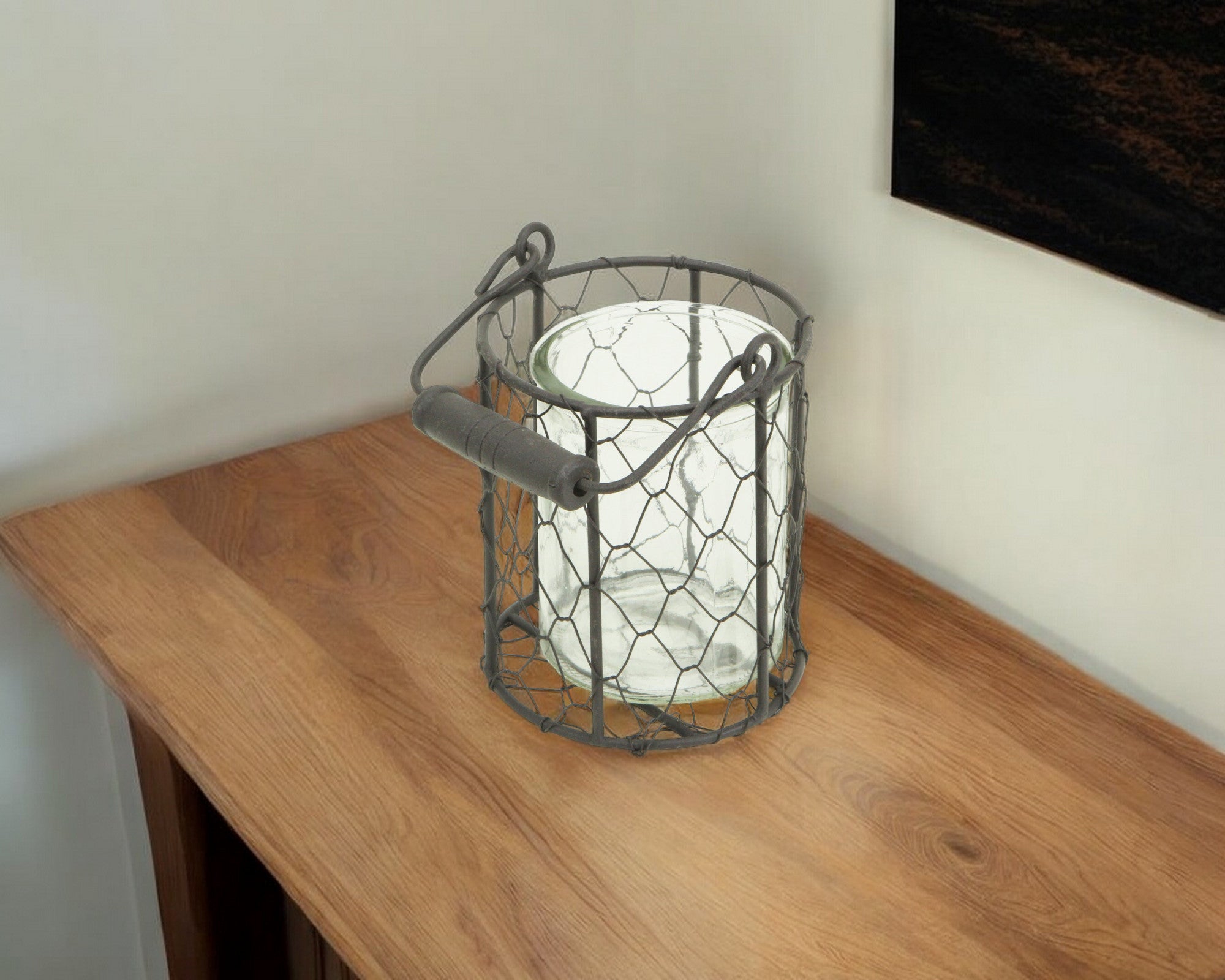 5" Clear and Brown Metal Tabletop Lantern Candle Holder-Candle Holders-DECOROLALA