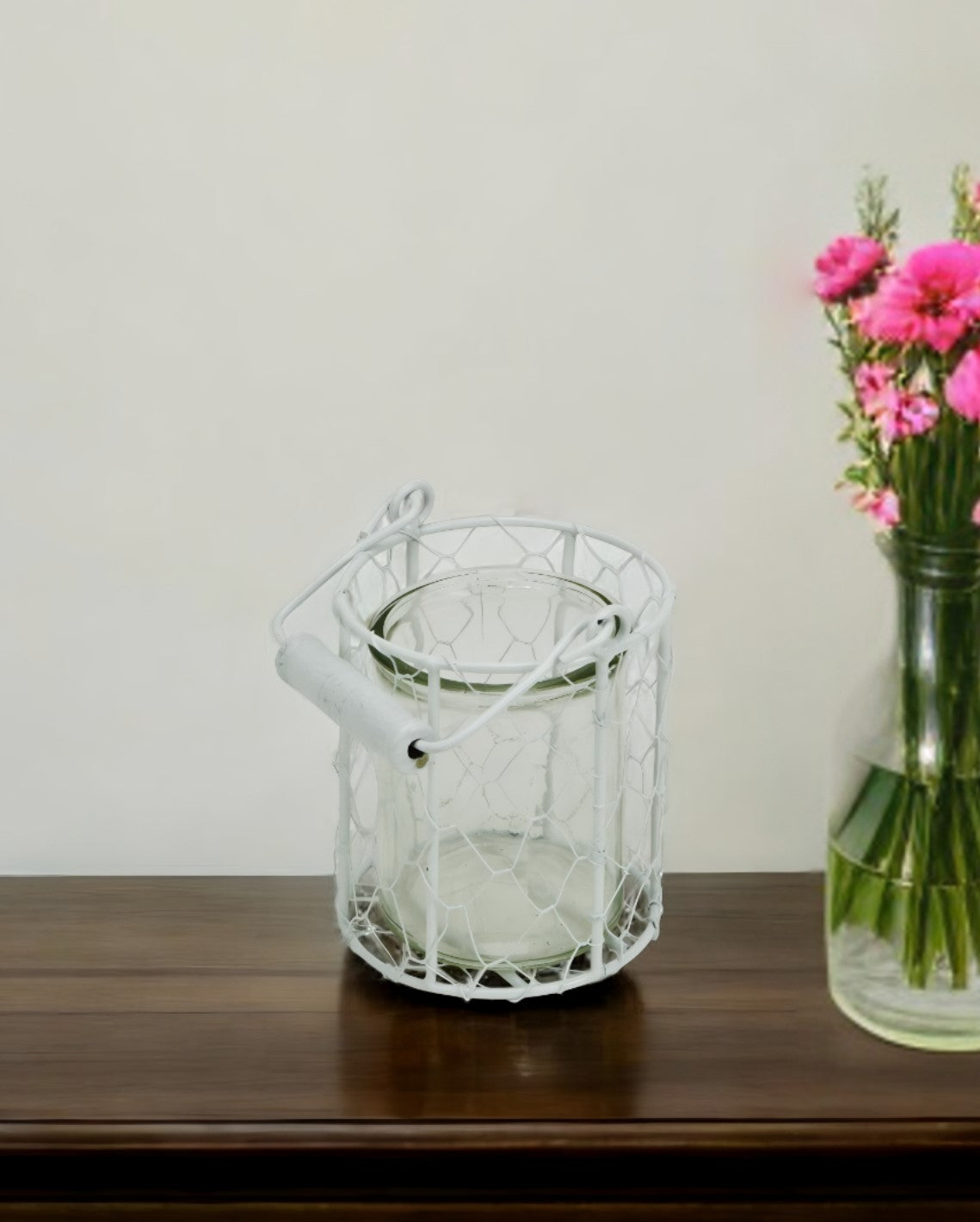 5" White Metal Tabletop Lantern Candle Holder-Candle Holders-DECOROLALA