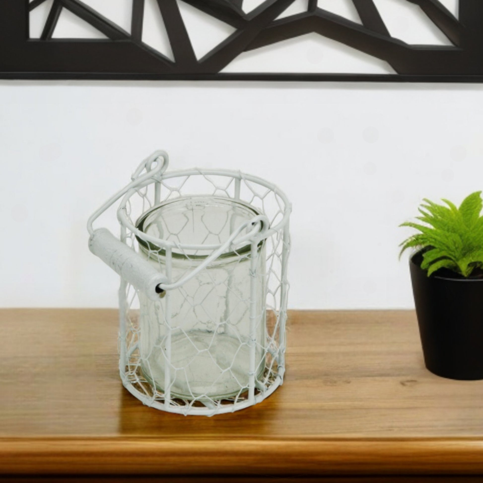 5" White Metal Tabletop Lantern Candle Holder-Candle Holders-DECOROLALA