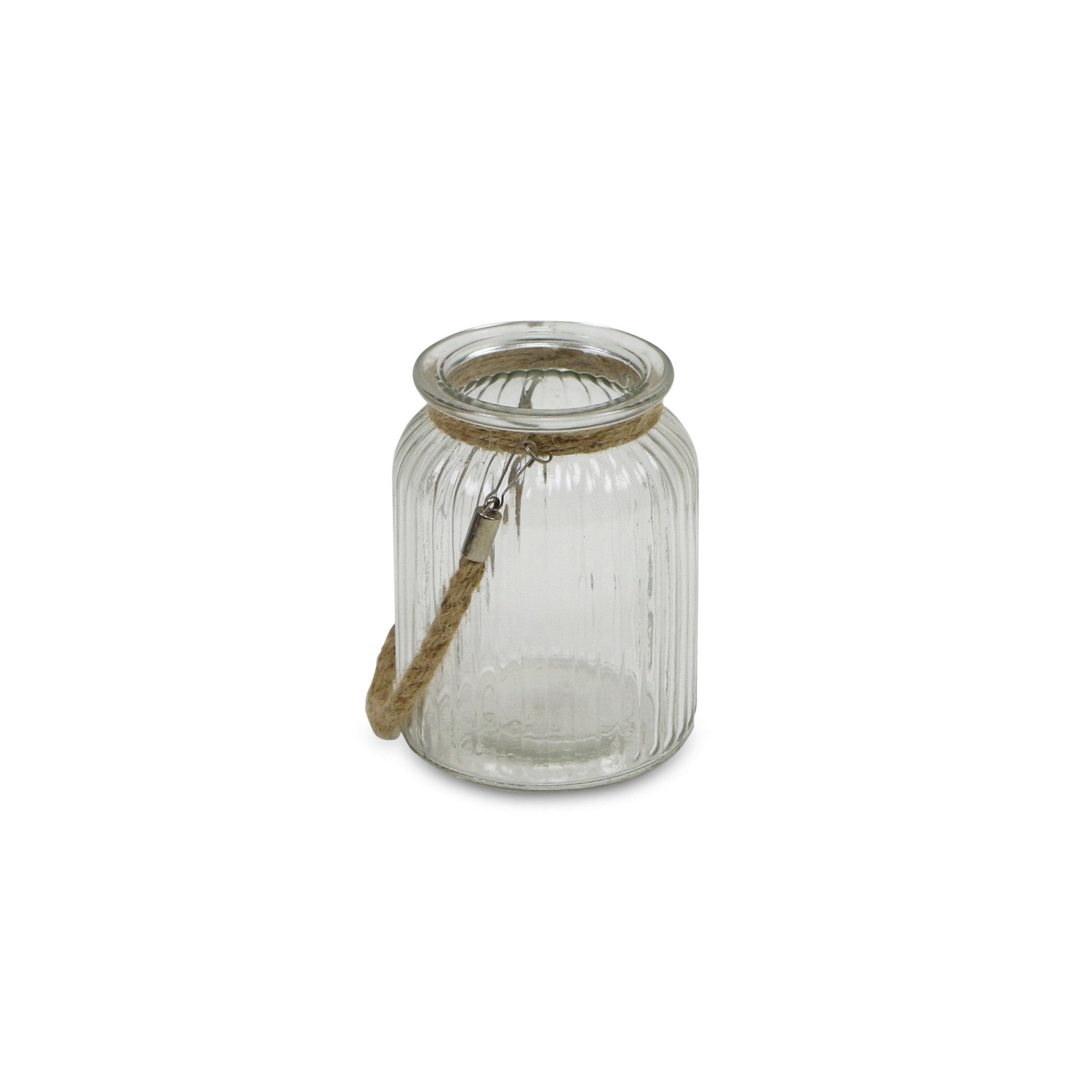 6" Clear and Brown Glass Tabletop Lantern Candle Holder-Candle Holders-DECOROLALA