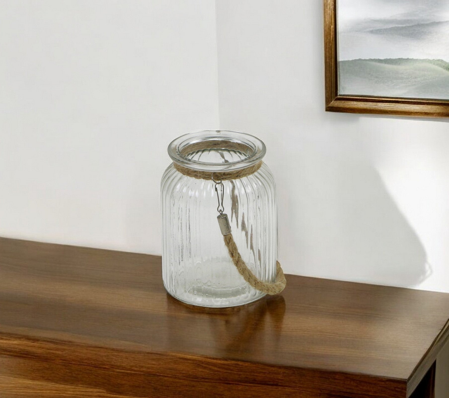 6" Clear and Brown Glass Tabletop Lantern Candle Holder-Candle Holders-DECOROLALA