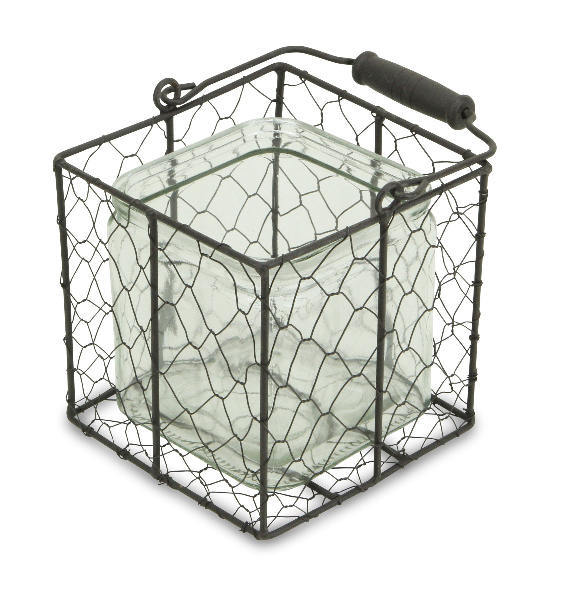 6" Clear and Brown Glass and Metal Lattice Tabletop Lantern Candle Holder-Candle Holders-DECOROLALA