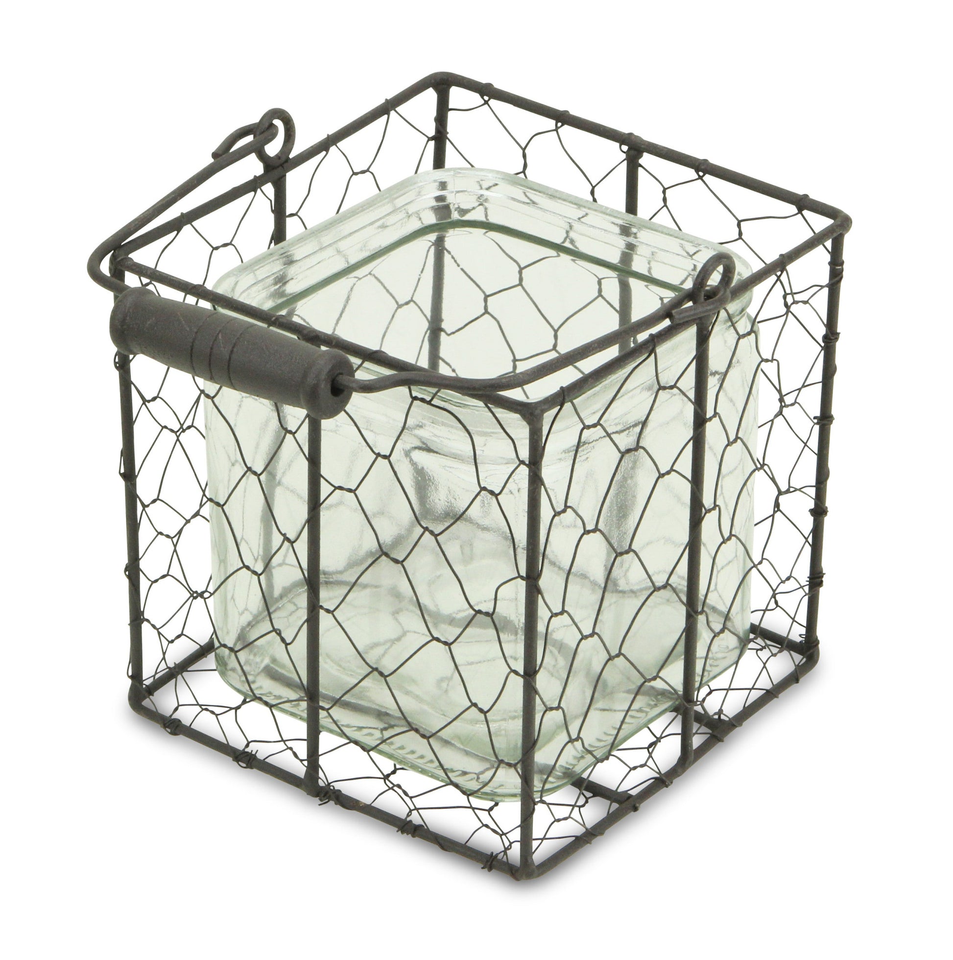 6" Clear and Brown Glass and Metal Lattice Tabletop Lantern Candle Holder-Candle Holders-DECOROLALA