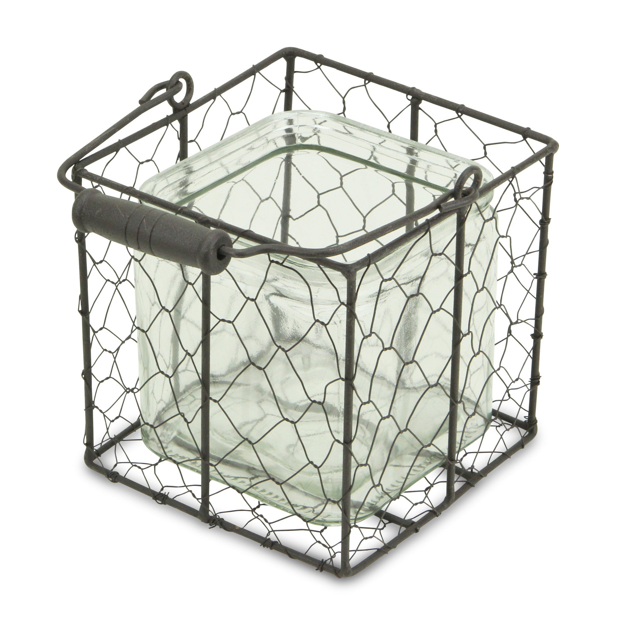 6" Clear and Brown Glass and Metal Lattice Tabletop Lantern Candle Holder-Candle Holders-DECOROLALA