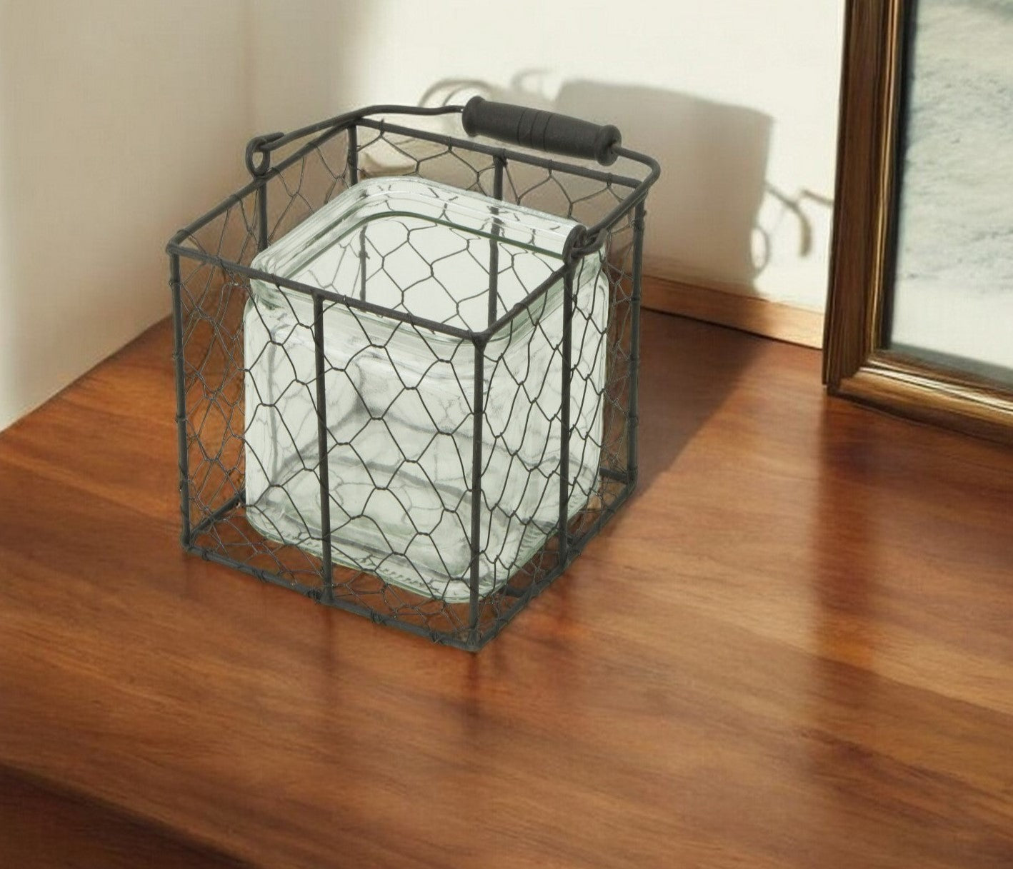 6" Clear and Brown Glass and Metal Lattice Tabletop Lantern Candle Holder-Candle Holders-DECOROLALA