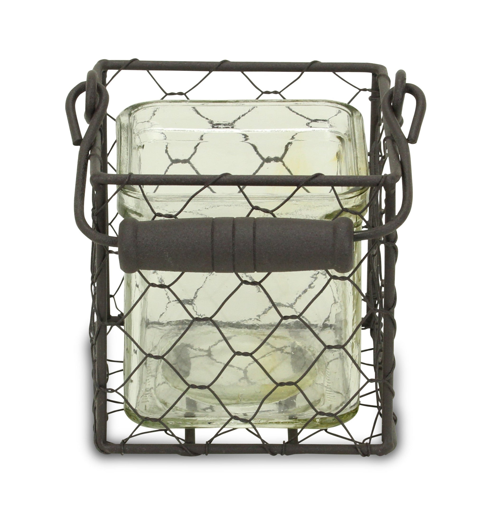 4" Clear and Brown Glass Tabletop Lantern Candle Holder-Candle Holders-DECOROLALA