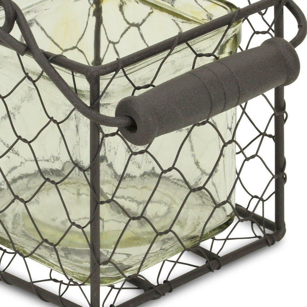 4" Clear and Brown Glass Tabletop Lantern Candle Holder-Candle Holders-DECOROLALA