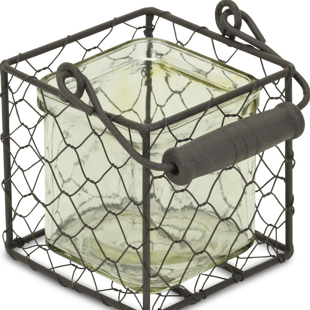 4" Clear and Brown Glass Tabletop Lantern Candle Holder-Candle Holders-DECOROLALA