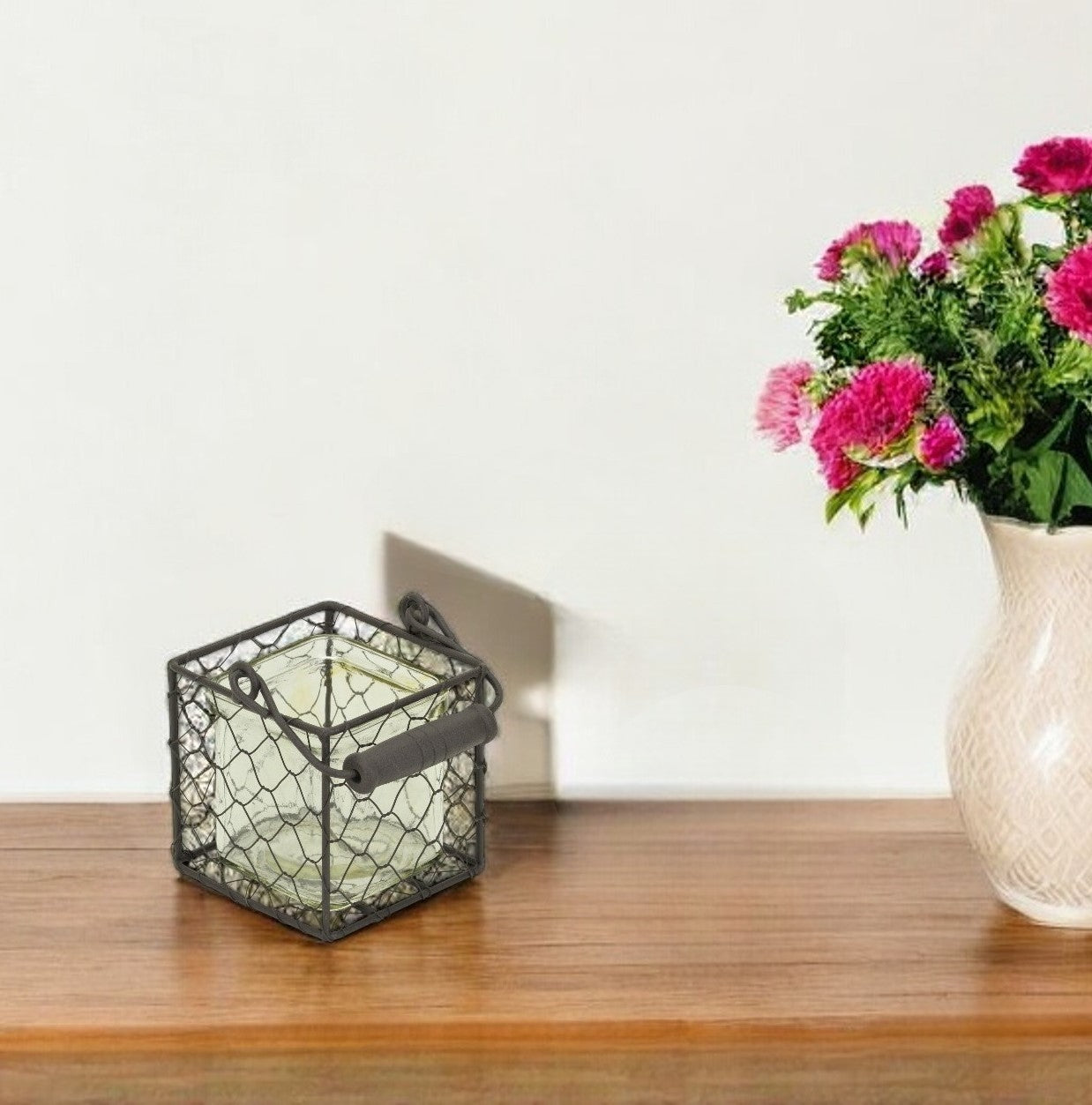 4" Clear and Brown Glass Tabletop Lantern Candle Holder-Candle Holders-DECOROLALA