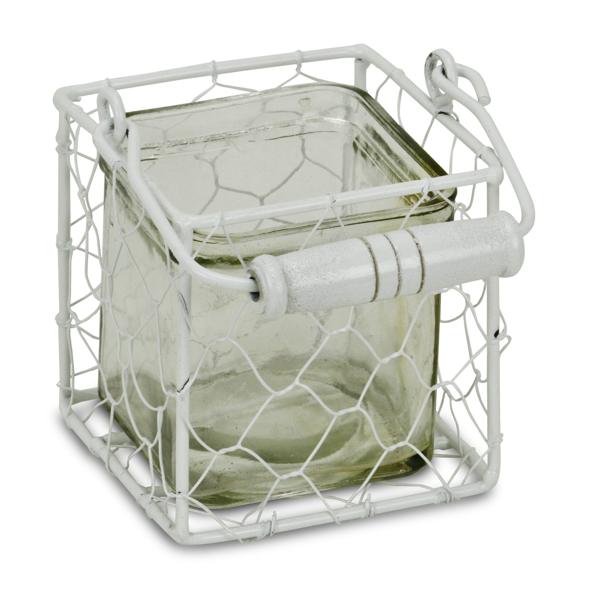 4" White Glass and Metal Lattice Tabletop Lantern Candle Holder-Candle Holders-DECOROLALA