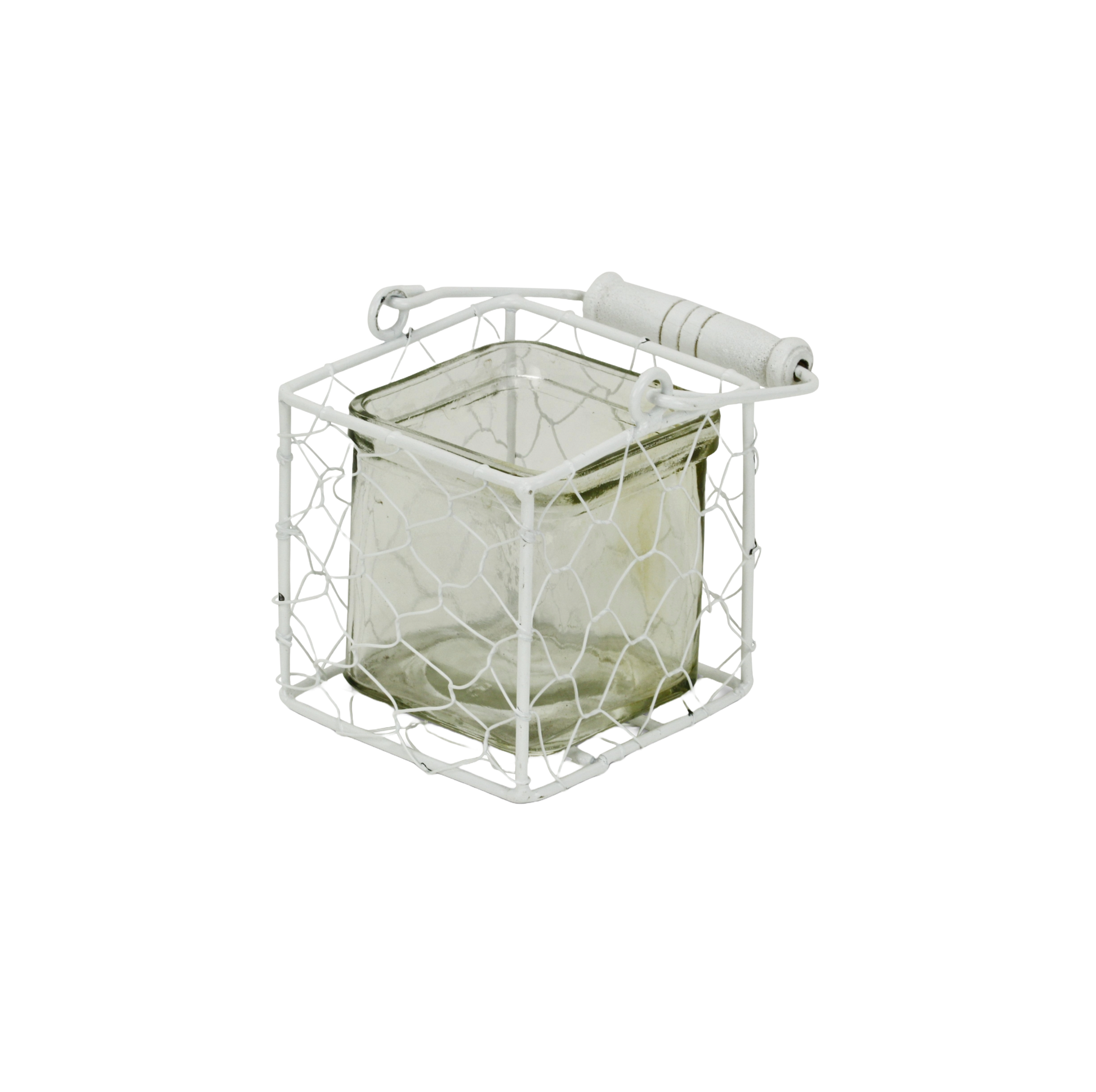 4" White Glass and Metal Lattice Tabletop Lantern Candle Holder-Candle Holders-DECOROLALA