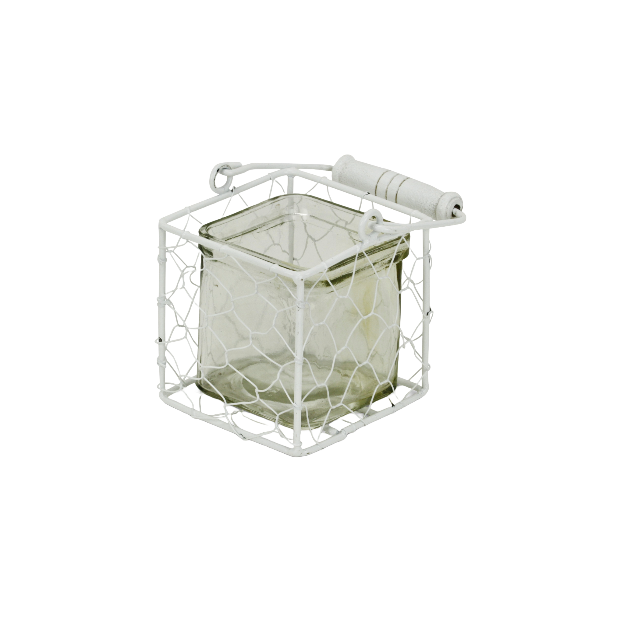 4" White Glass and Metal Lattice Tabletop Lantern Candle Holder-Candle Holders-DECOROLALA