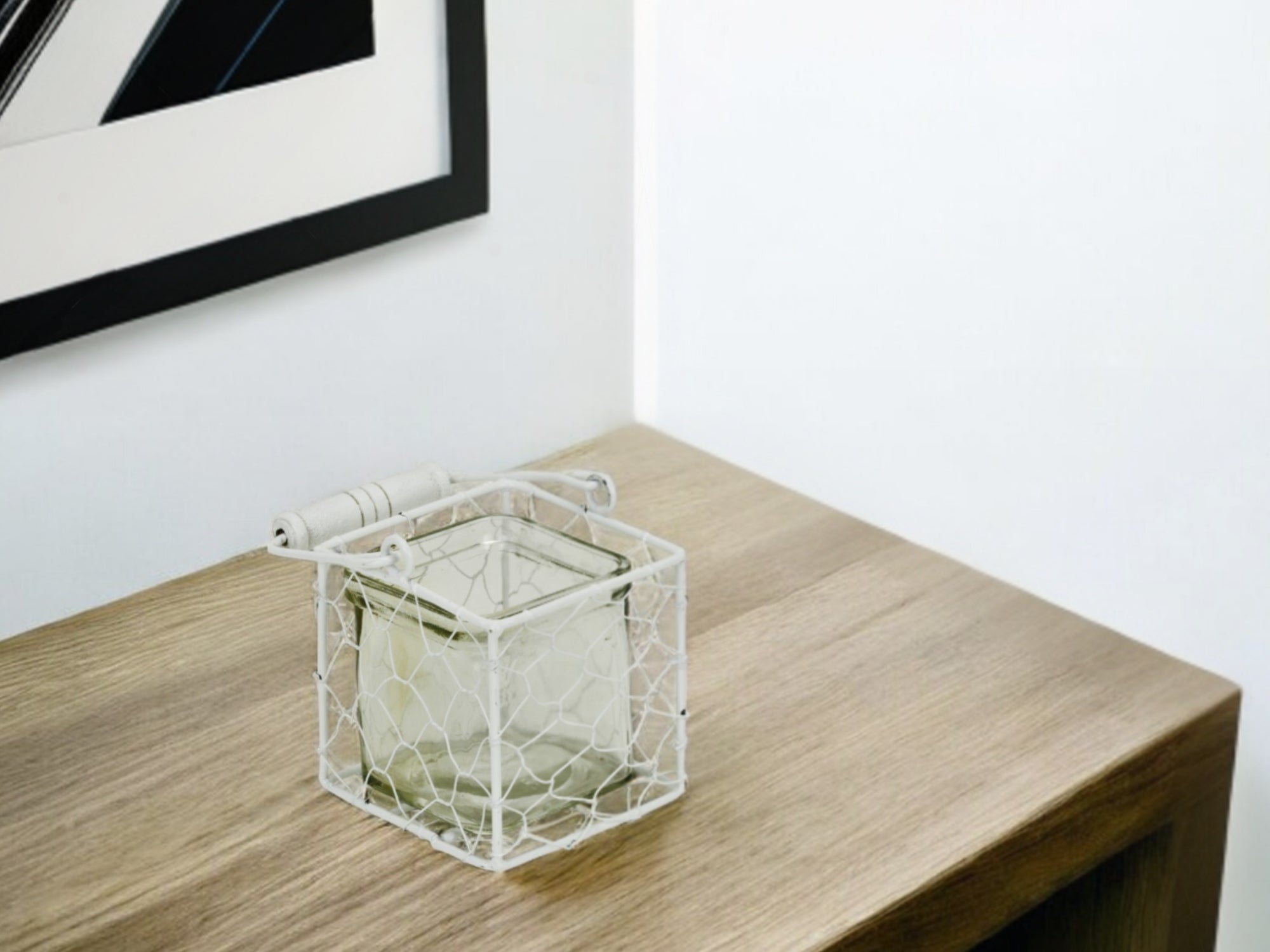 4" White Glass and Metal Lattice Tabletop Lantern Candle Holder-Candle Holders-DECOROLALA