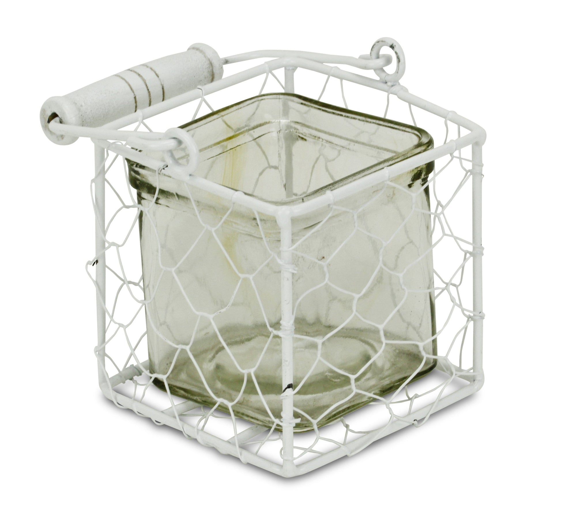 4" White Glass and Metal Lattice Tabletop Lantern Candle Holder-Candle Holders-DECOROLALA