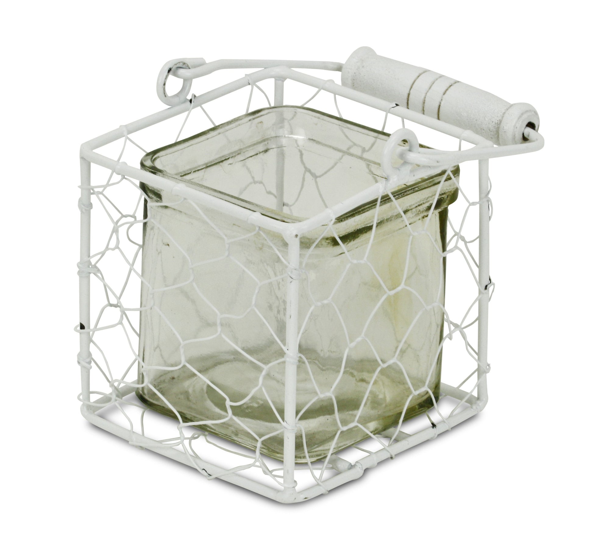 4" White Glass and Metal Lattice Tabletop Lantern Candle Holder-Candle Holders-DECOROLALA