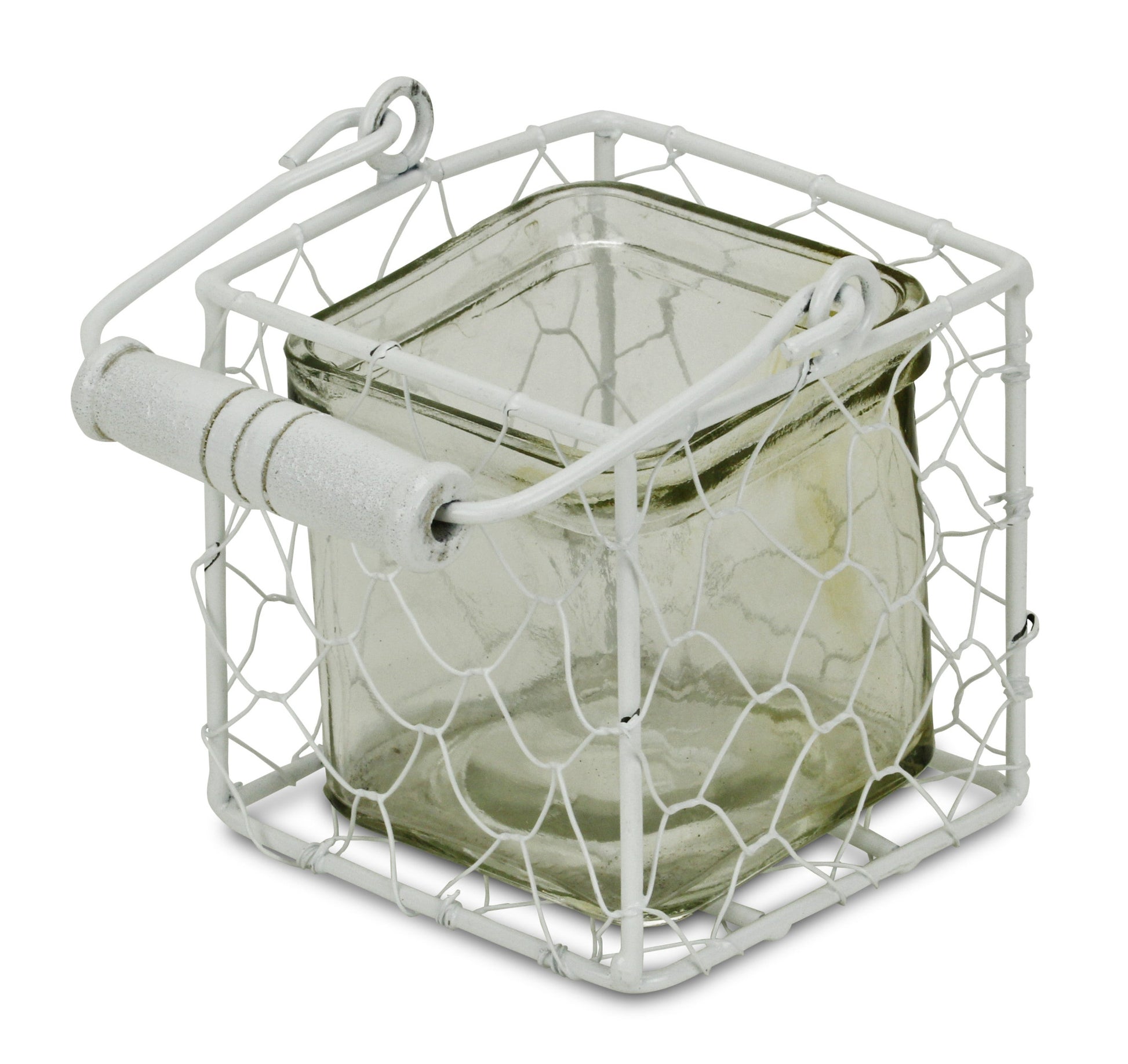 4" White Glass and Metal Lattice Tabletop Lantern Candle Holder-Candle Holders-DECOROLALA