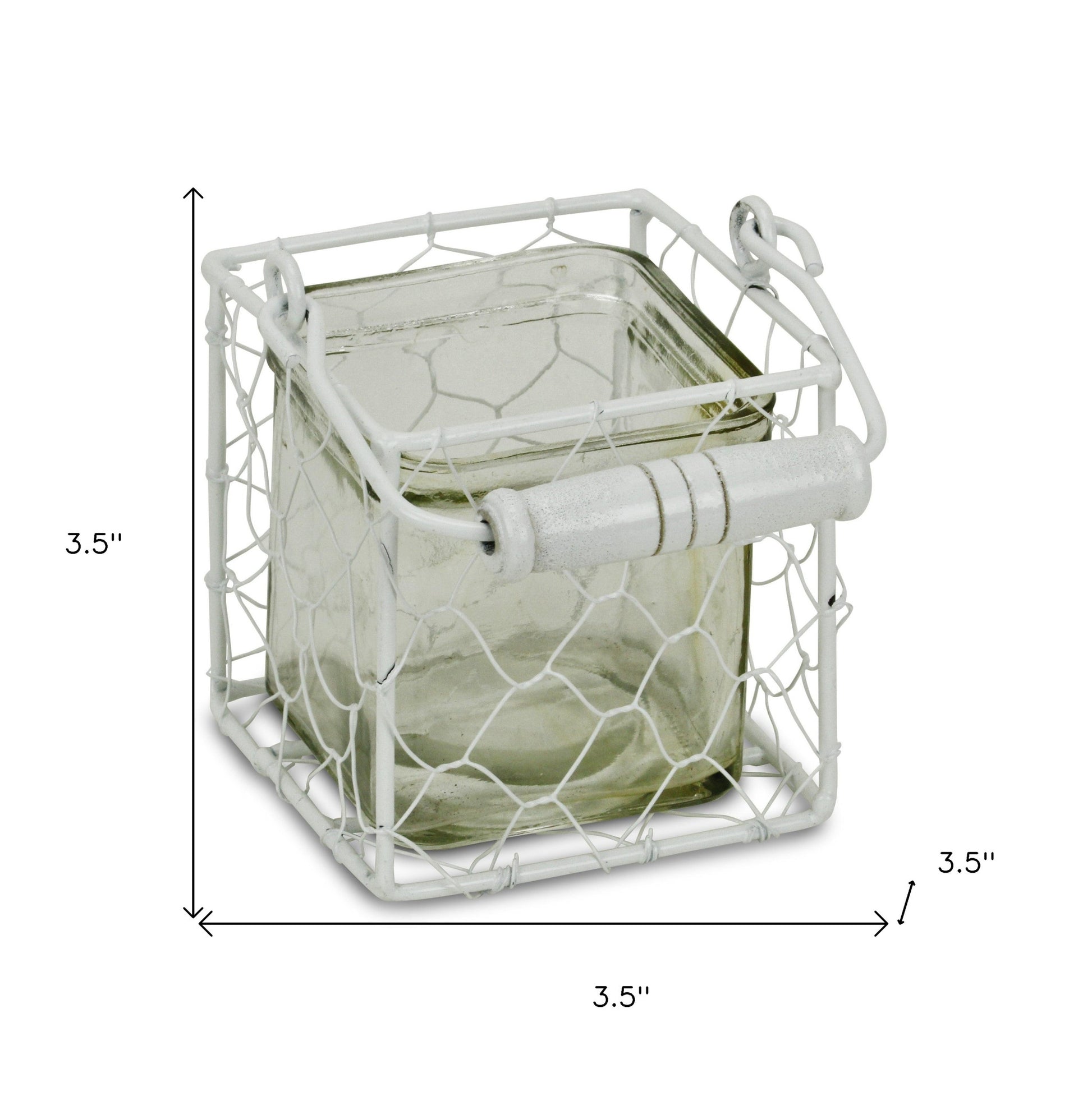 4" White Glass and Metal Lattice Tabletop Lantern Candle Holder-Candle Holders-DECOROLALA