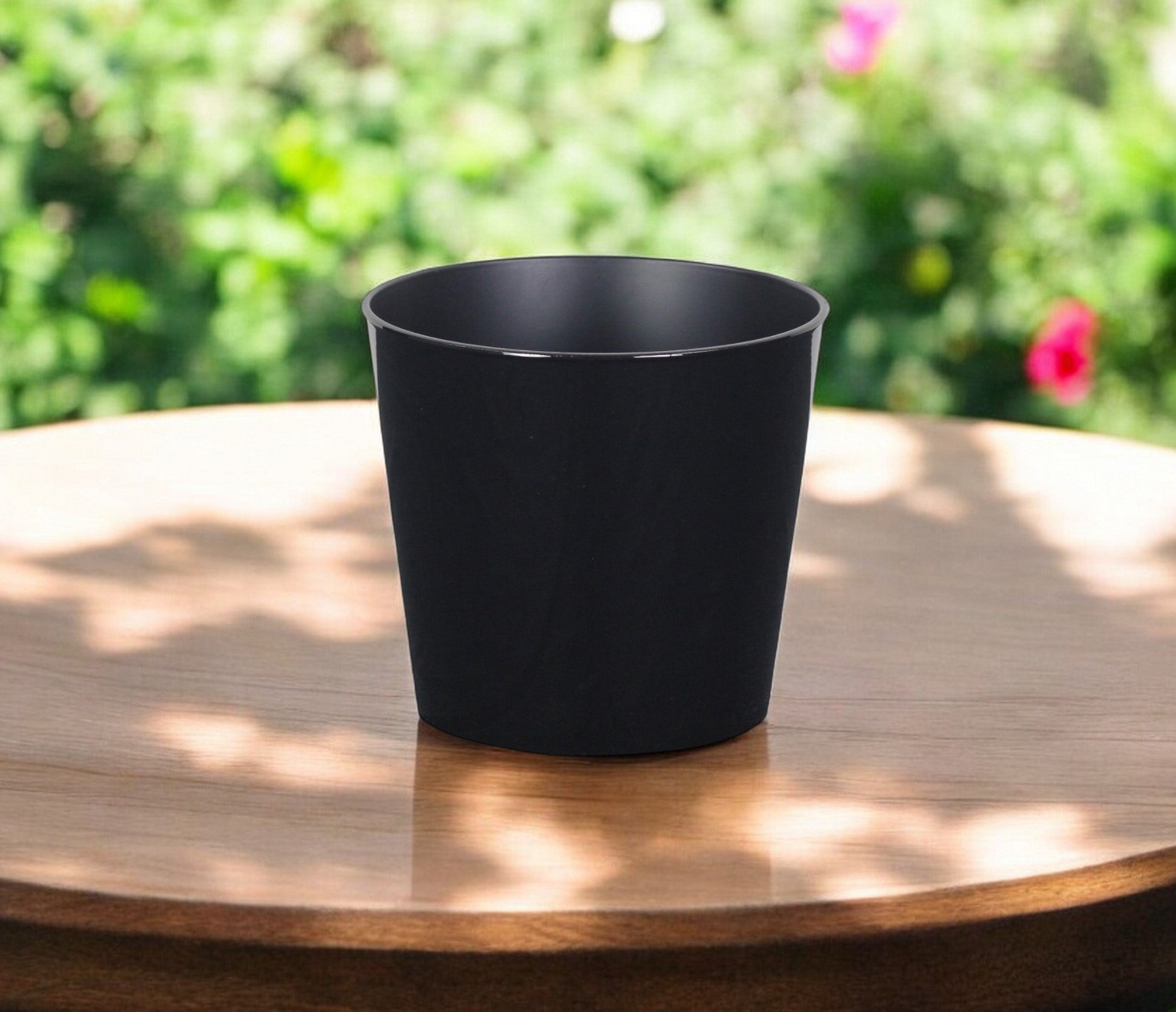 7" Black Recycled Plastic Indoor Outdoor Round Pot Planter-0