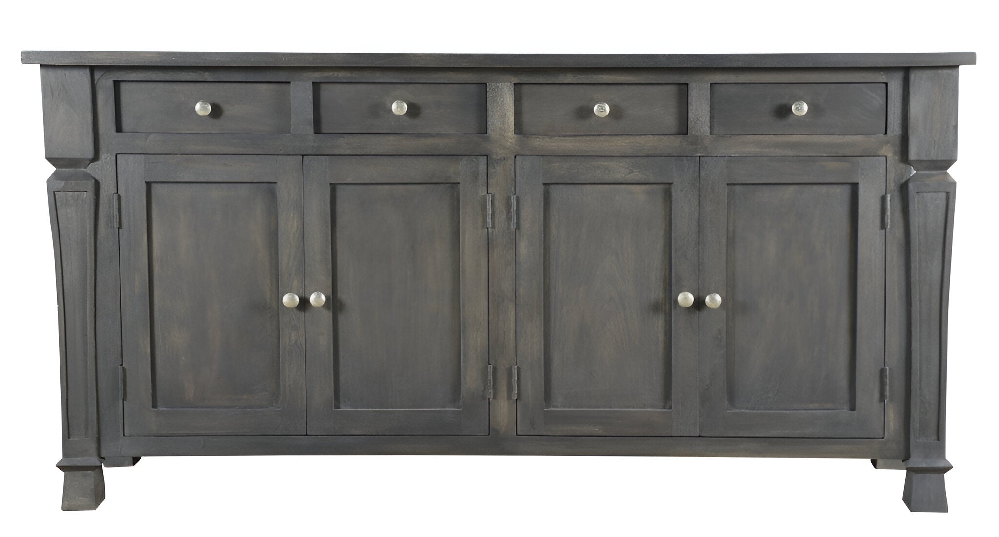 72" Dark Gray Solid Wood Four Drawer Sideboard with Four Doors-Sideboards-DECOROLALA