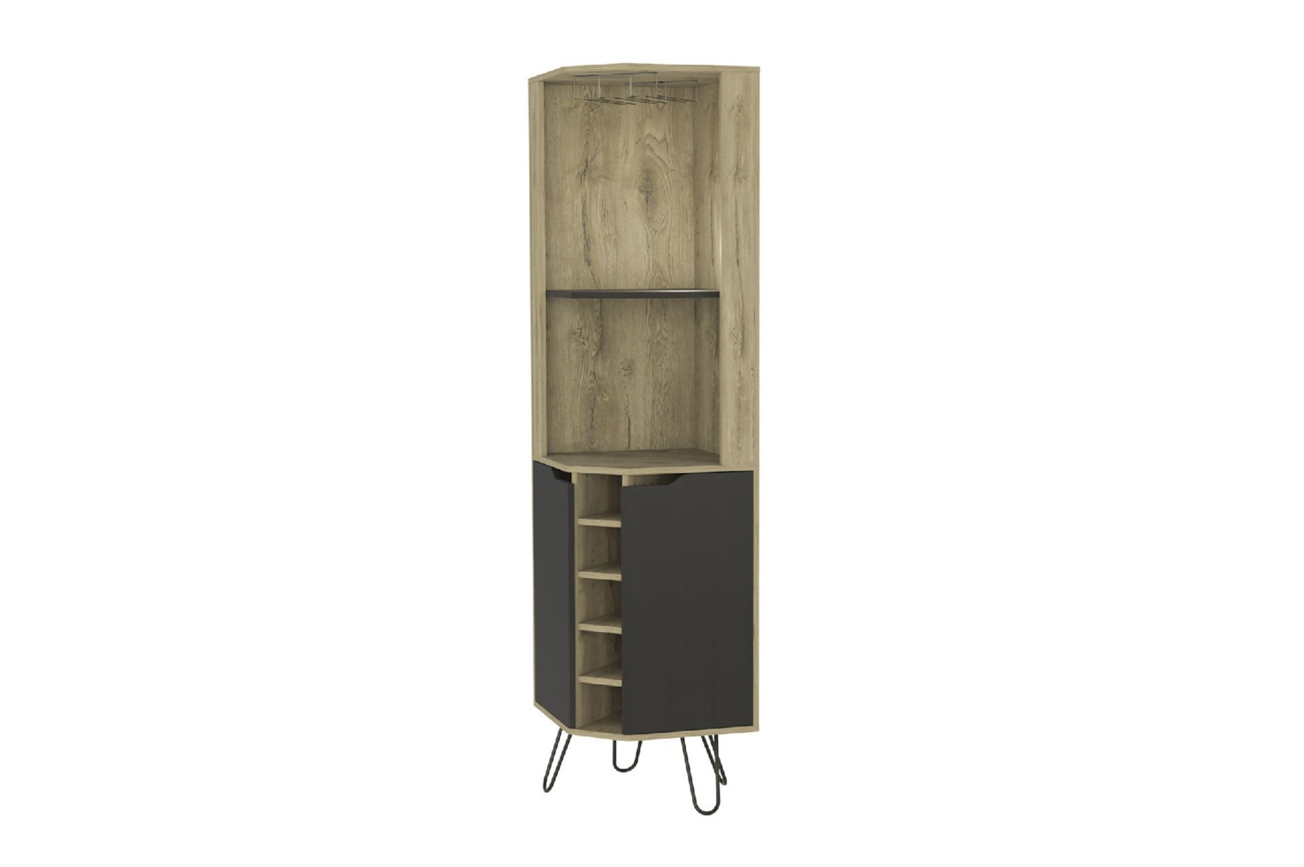 18" Brown and Black and Brown Corner Bar Cabinet With Eleven Shelves-0