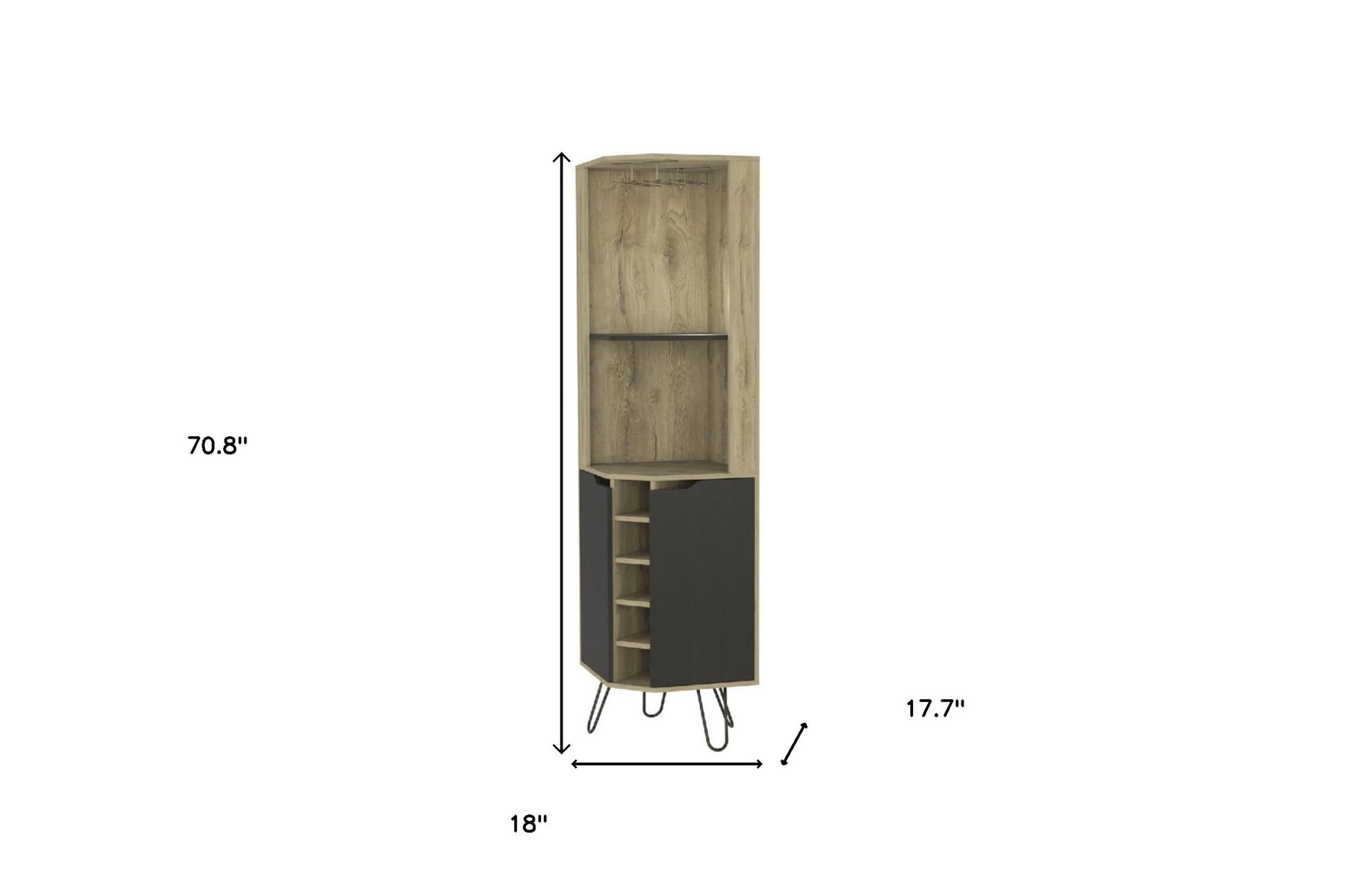 18" Brown and Black and Brown Corner Bar Cabinet With Eleven Shelves-5
