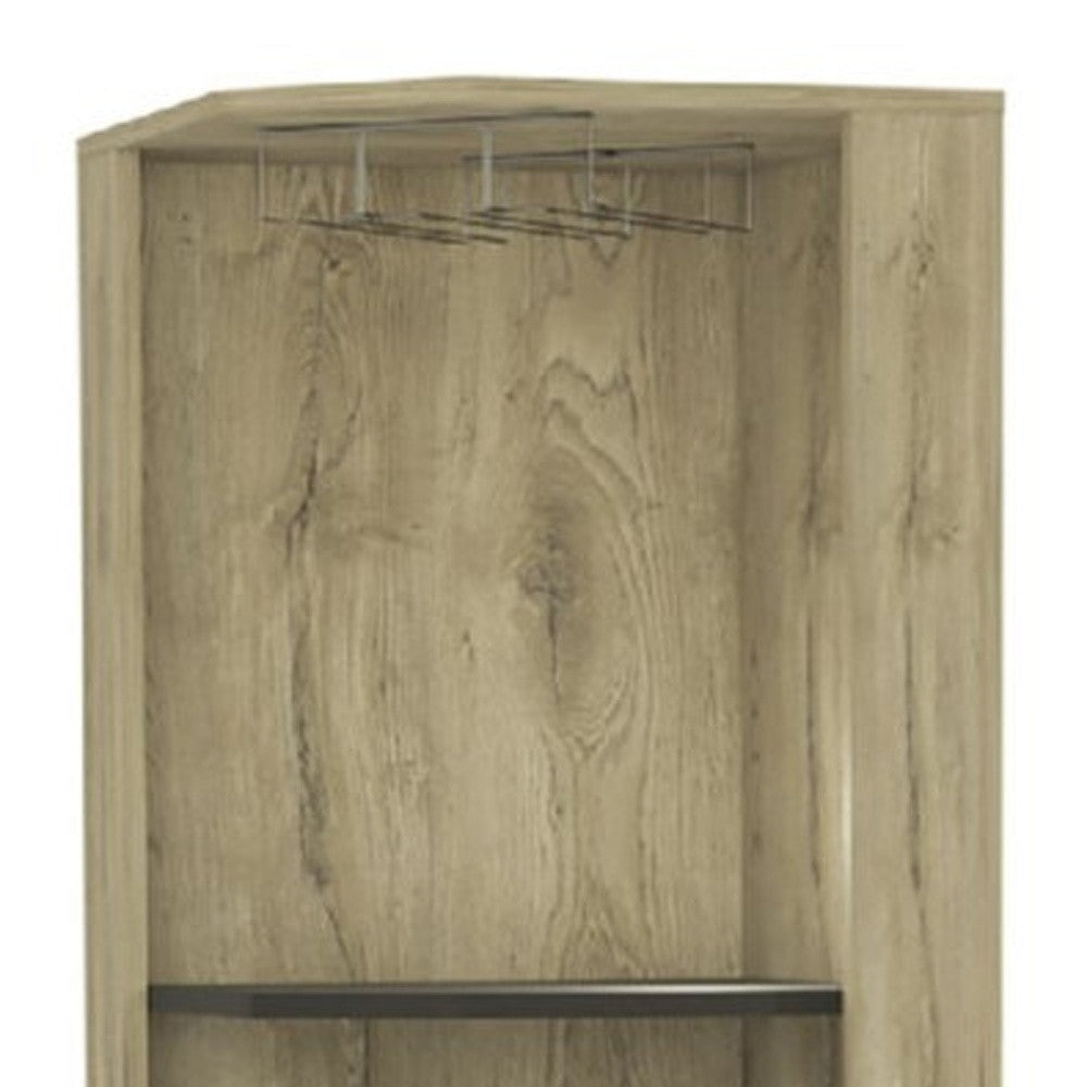 18" Brown and Black and Brown Corner Bar Cabinet With Eleven Shelves-4