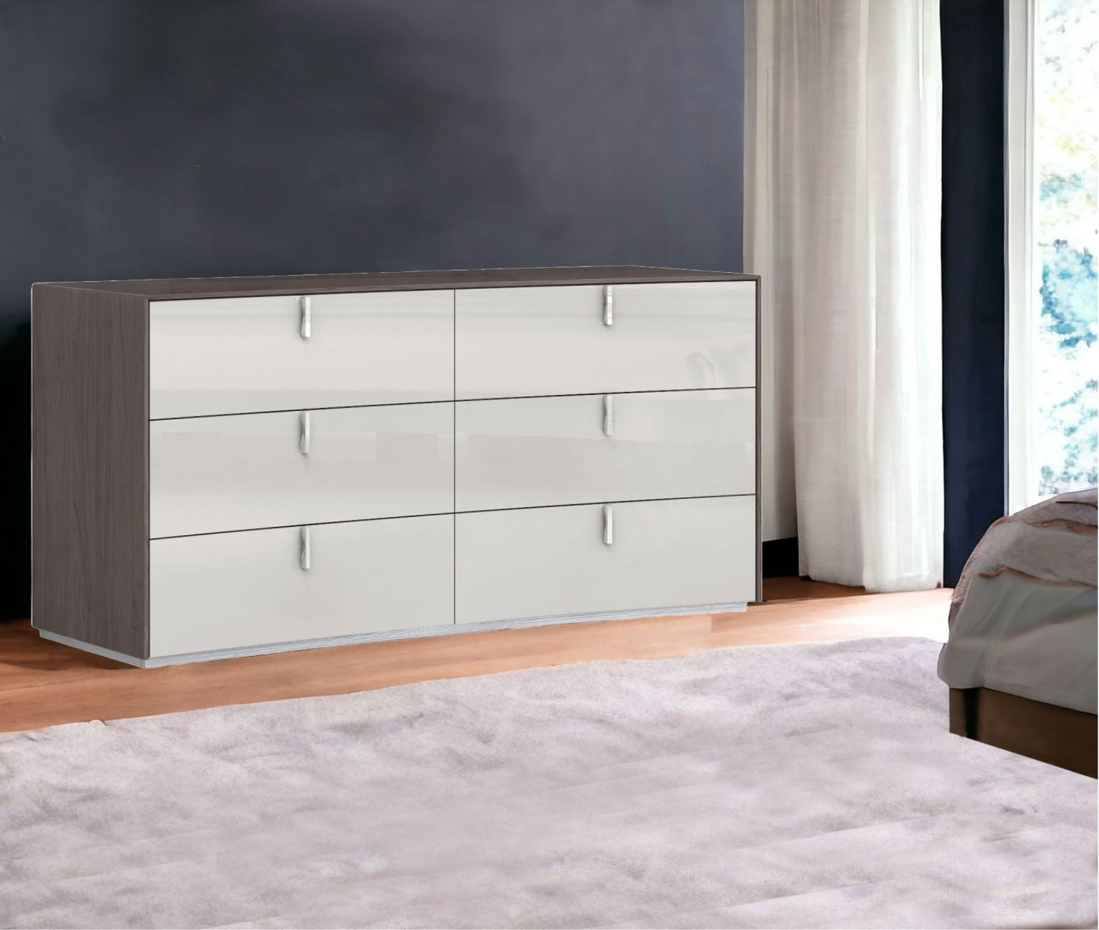 62" Gray Six Drawer Double Dresser-Dressers-DECOROLALA