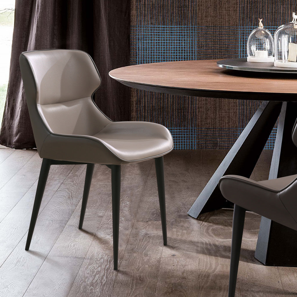 Gray and Black Upholstered Faux Leather Dining Side Chair-Dining Chairs-DECOROLALA