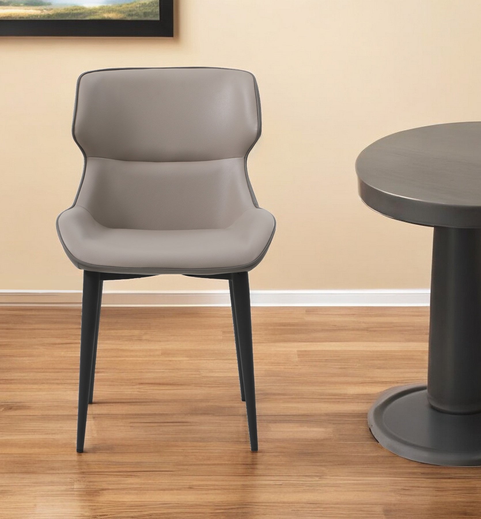 Gray and Black Upholstered Faux Leather Dining Side Chair-Dining Chairs-DECOROLALA