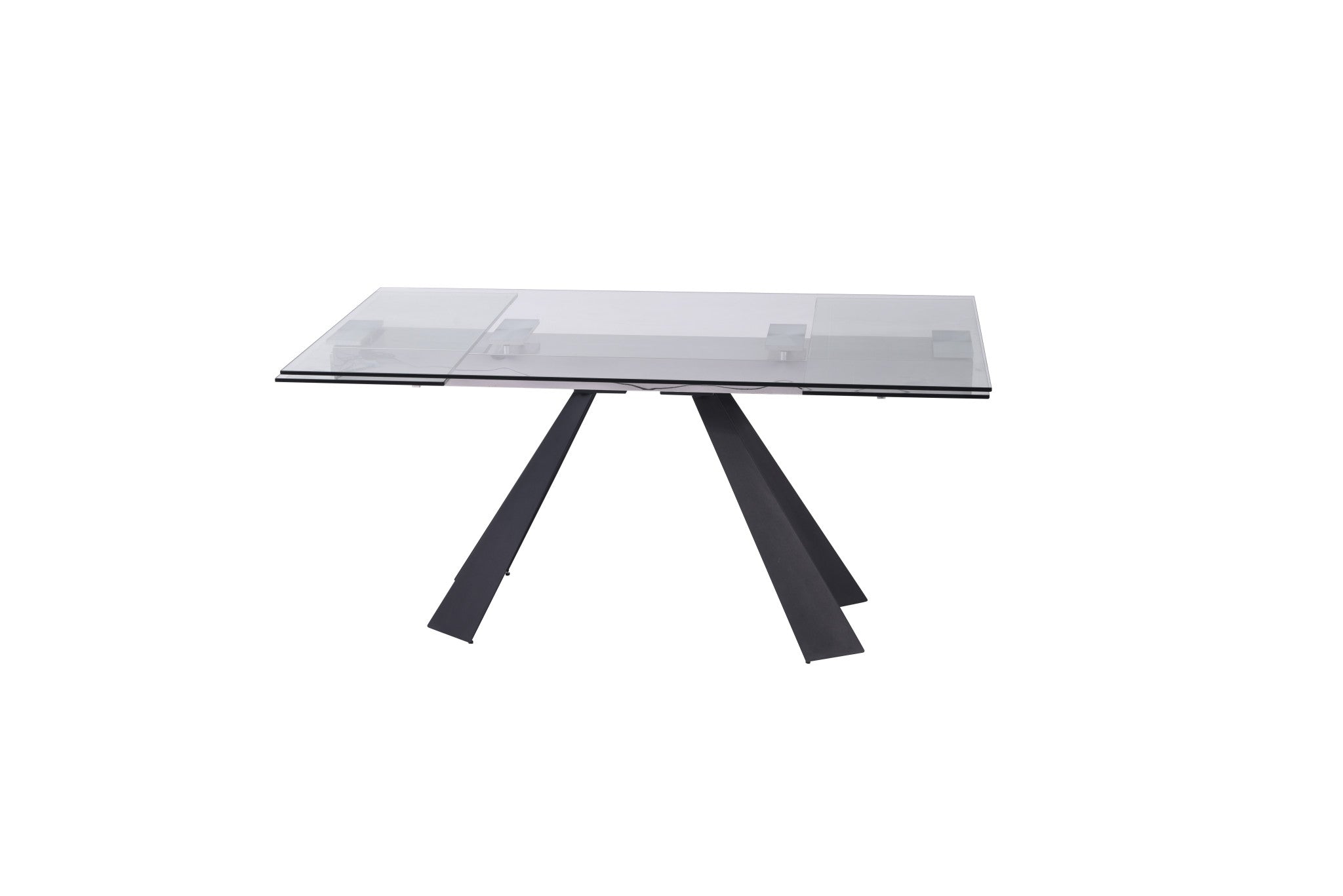 63" Clear And Black Glass And Metal Drop Leaf Pedestal Base Dining Table-Dining Tables-DECOROLALA
