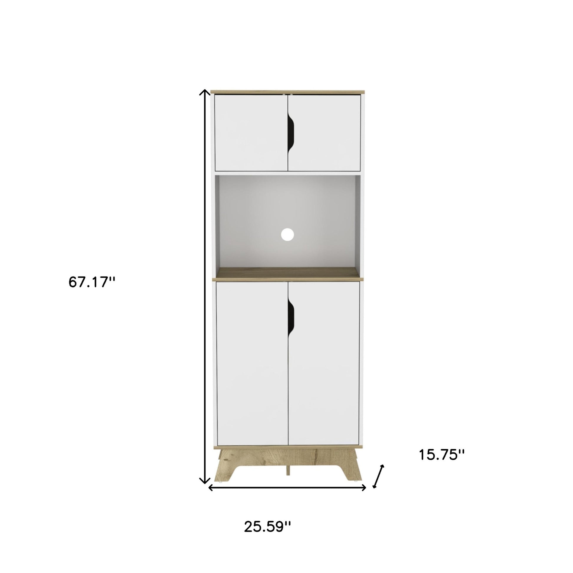67" Light Oak and White Pantry Cabinet with Two Shelves-7