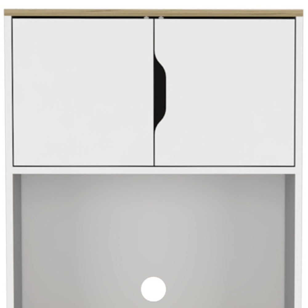 67" Light Oak and White Pantry Cabinet with Two Shelves-4