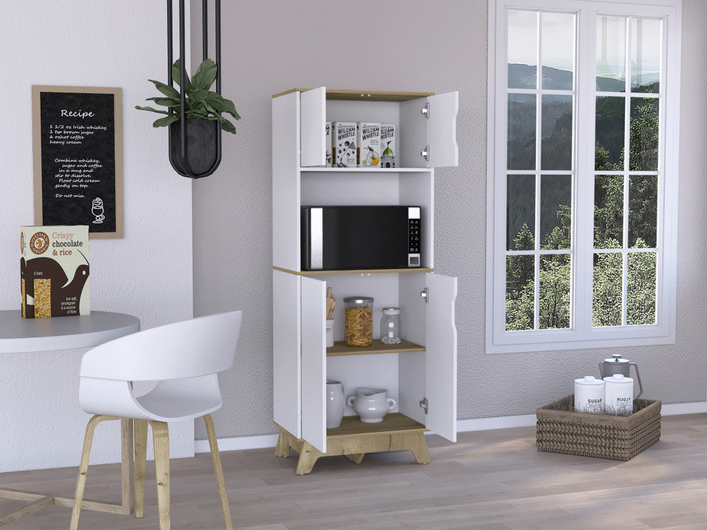 67" Light Oak and White Pantry Cabinet with Two Shelves-6