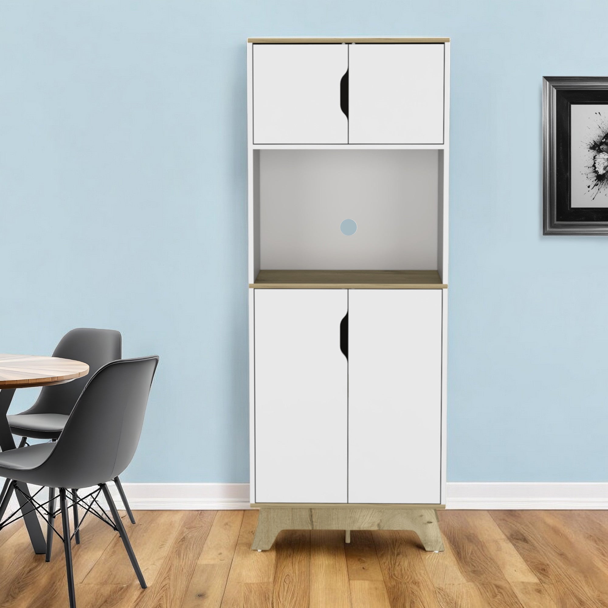 67" Light Oak and White Pantry Cabinet with Two Shelves-0
