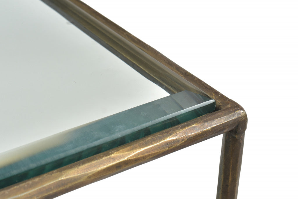 20" Bronze And Clear Glass And Iron Square End Table With Two Shelves-3