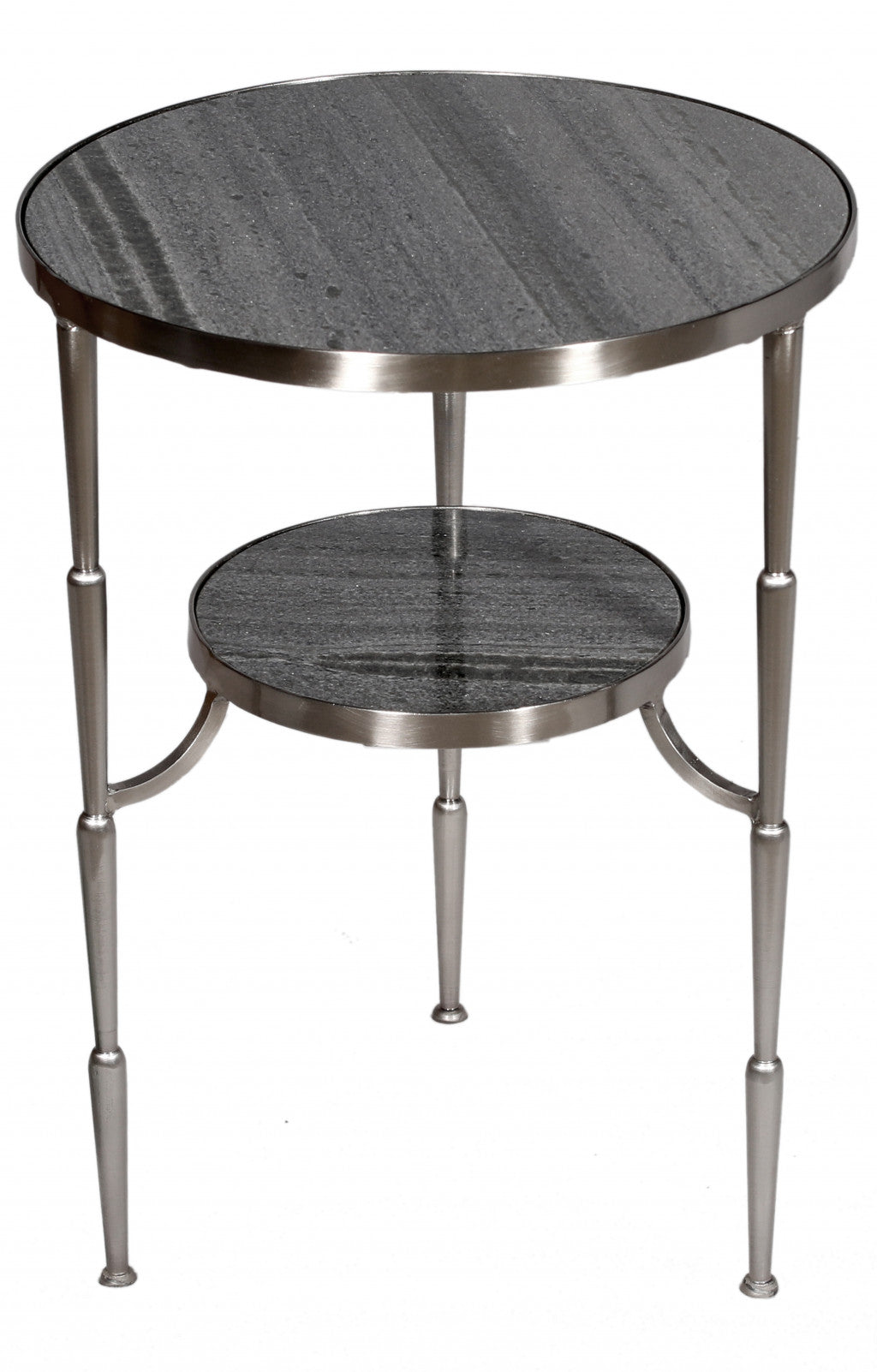 22" Nickel Marble And Iron Round End Table-End-Side Tables-DECOROLALA