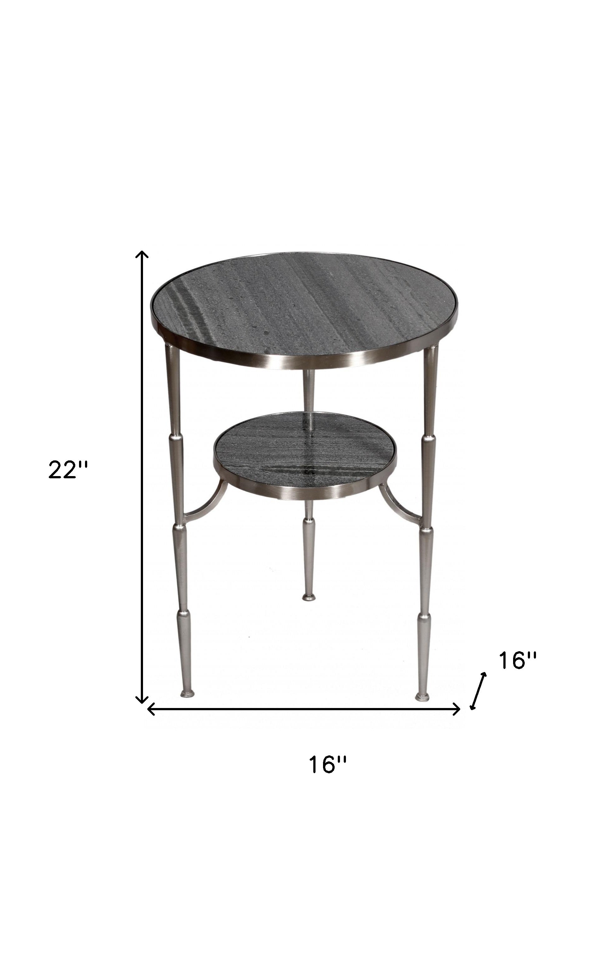 22" Nickel Marble And Iron Round End Table-End-Side Tables-DECOROLALA