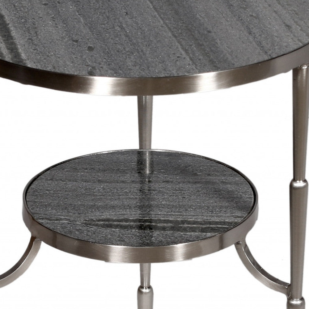 22" Nickel Marble And Iron Round End Table-End-Side Tables-DECOROLALA
