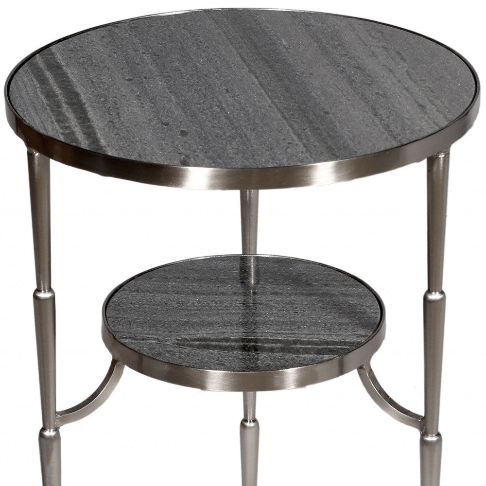 22" Nickel Marble And Iron Round End Table-End-Side Tables-DECOROLALA