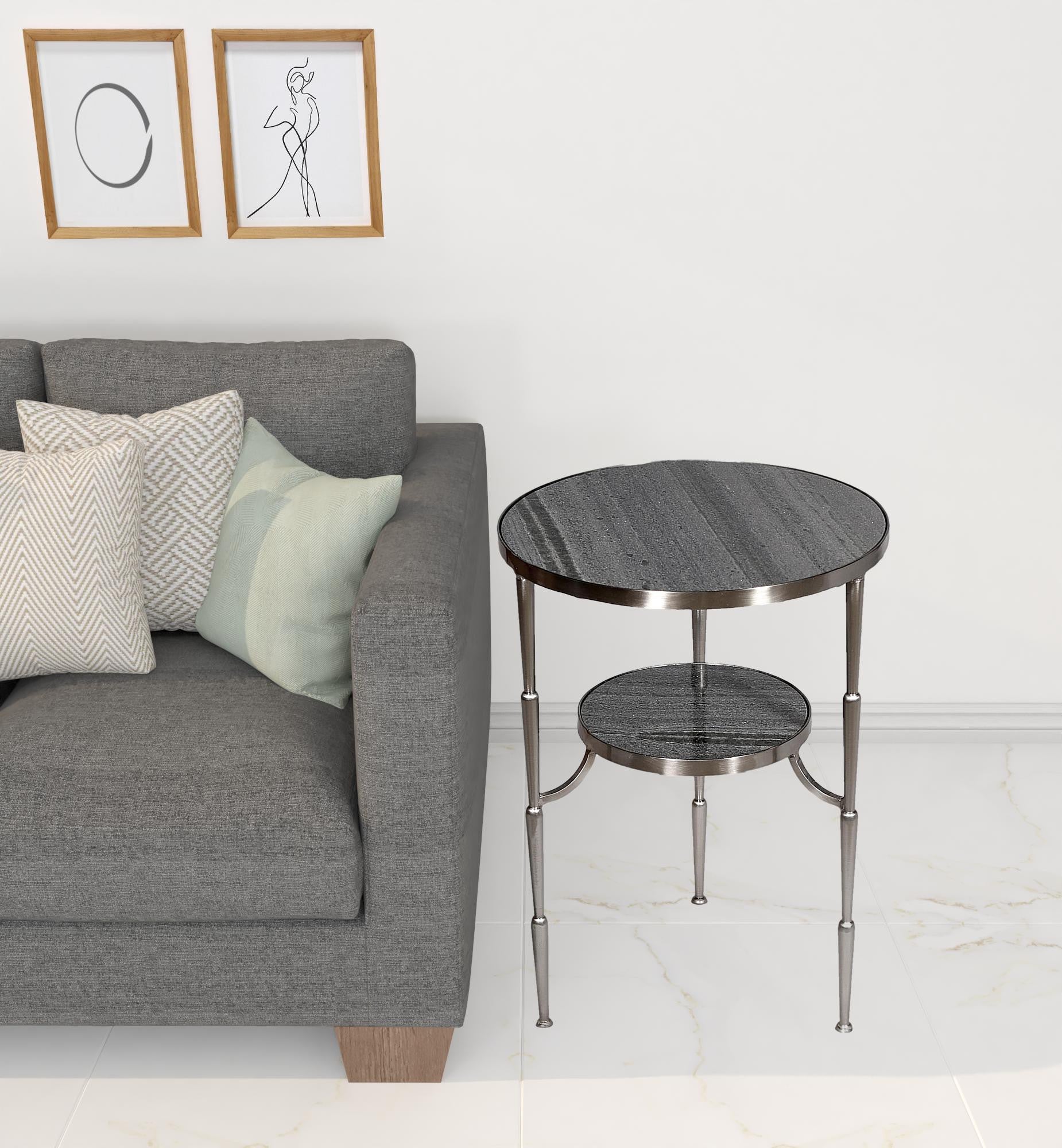 22" Nickel Marble And Iron Round End Table-End-Side Tables-DECOROLALA
