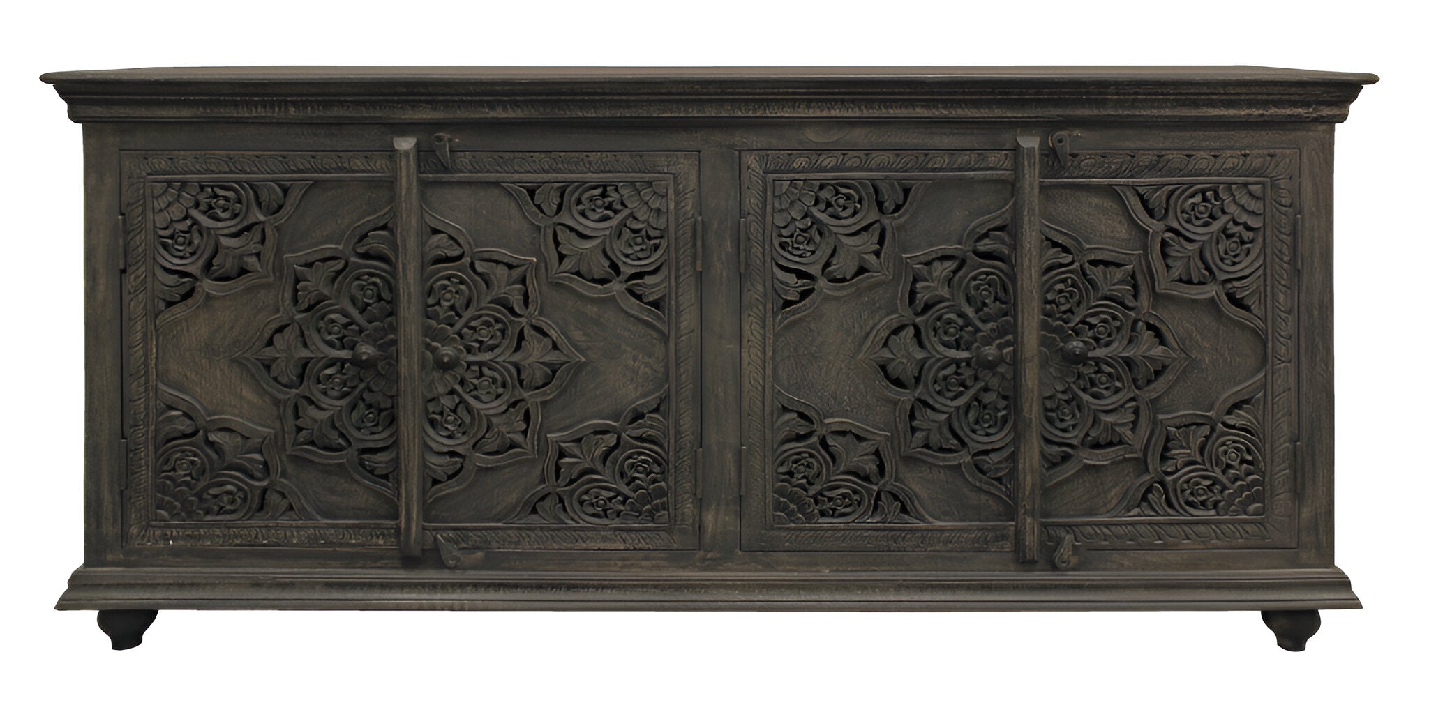 71" Distressed Gray Solid Wood Sideboard with Four Doors-Sideboards-DECOROLALA