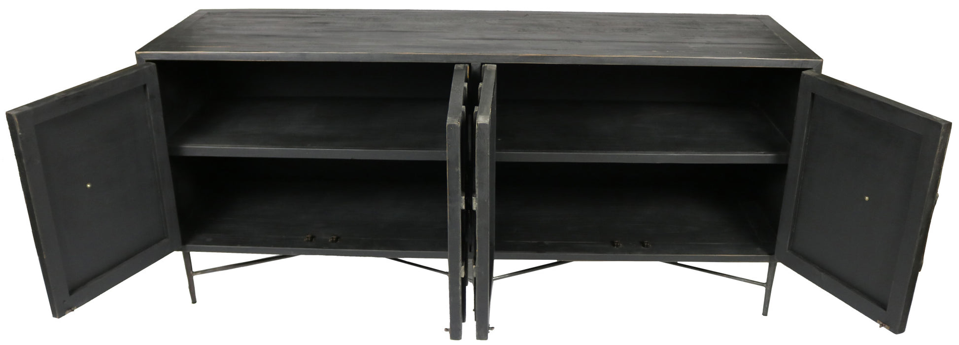 71" Brown Distressed Solid Wood Carved Geometric Sideboard with Four Doors-Sideboards-DECOROLALA