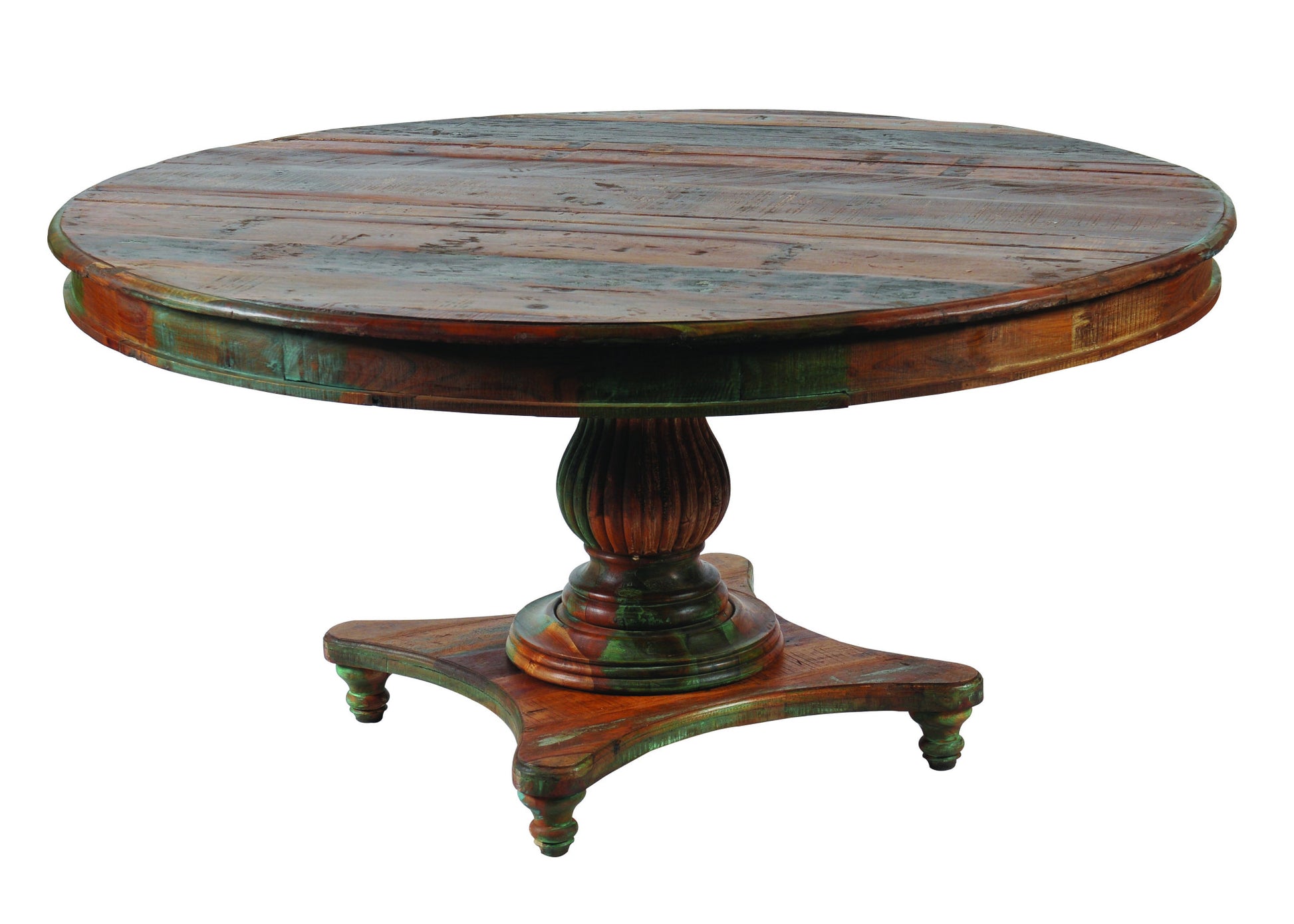 42" Brown Rounded Rustic Reclaimed Solid Wood Dining Table-0