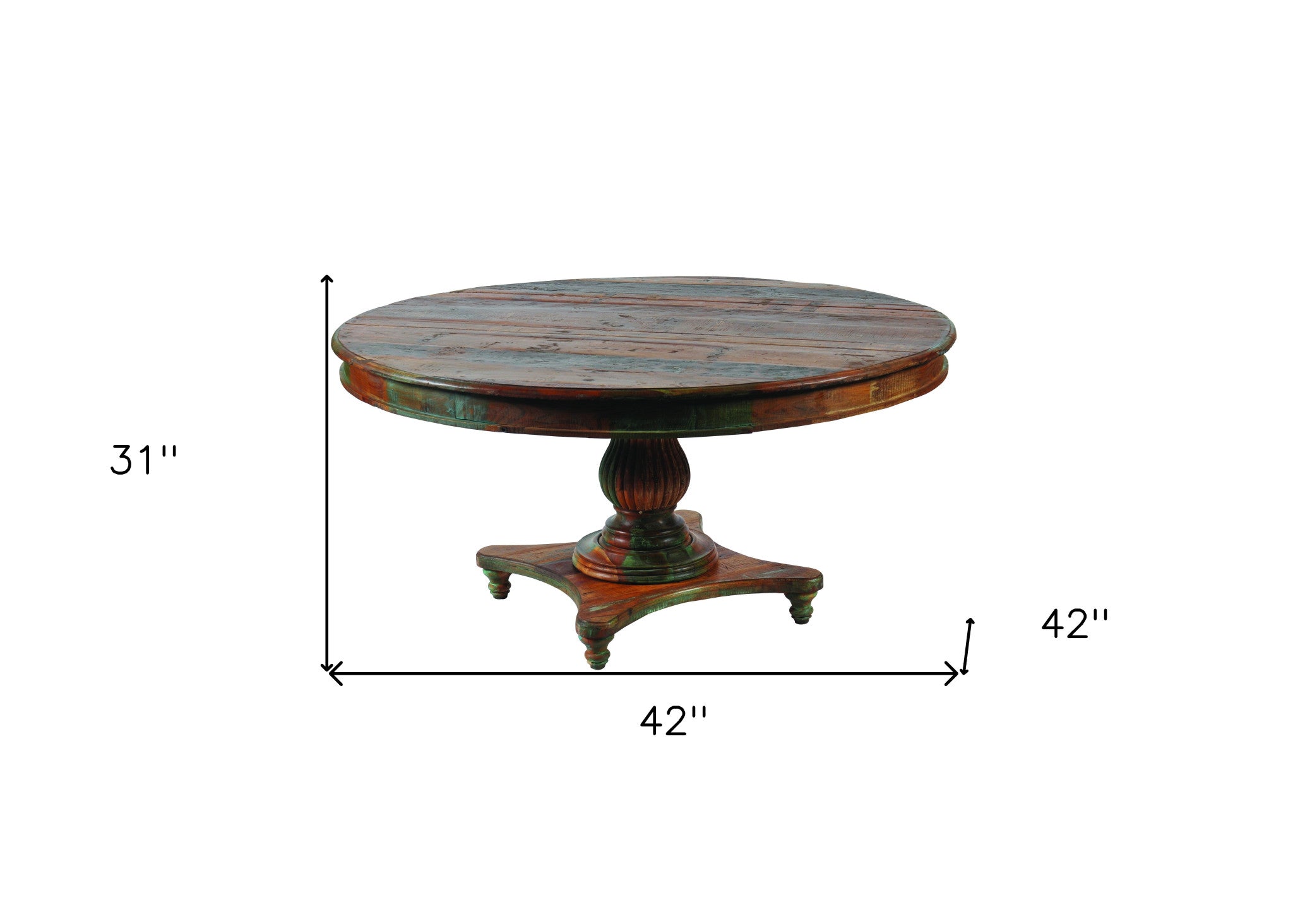 42" Brown Rounded Rustic Reclaimed Solid Wood Dining Table-4